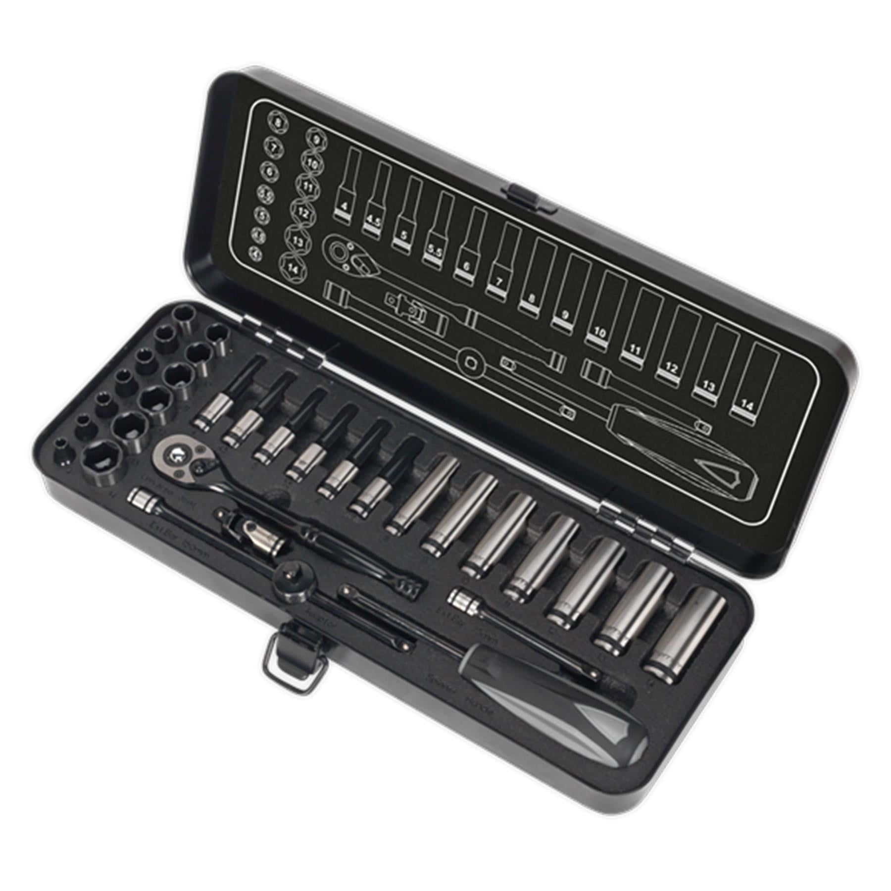 Sealey Socket Set 32pc 1/4"Sq Dr 6pt WallDrive Metric Black Series