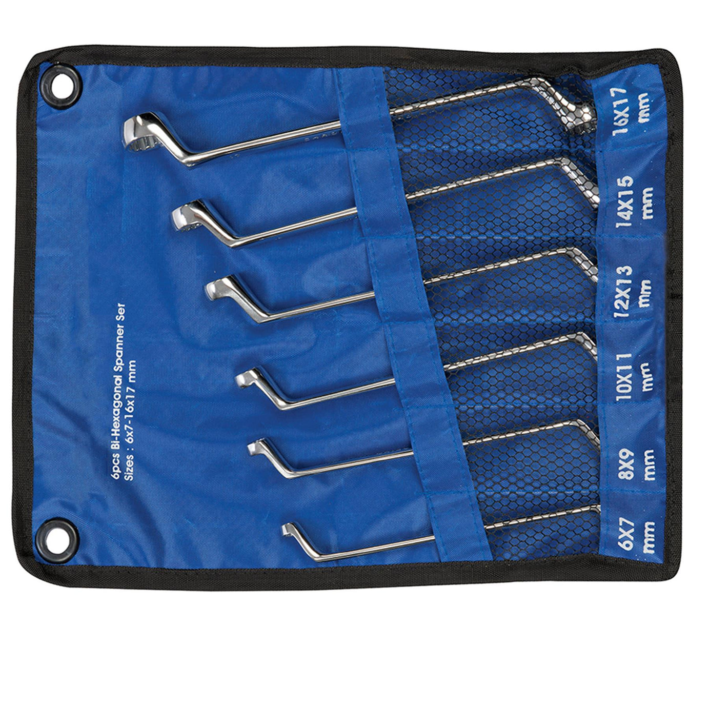6mm - 17mm Deep Offset Bi-Hex Swan Neck Ring Spanner Metric Polished Crv 6Pc Set