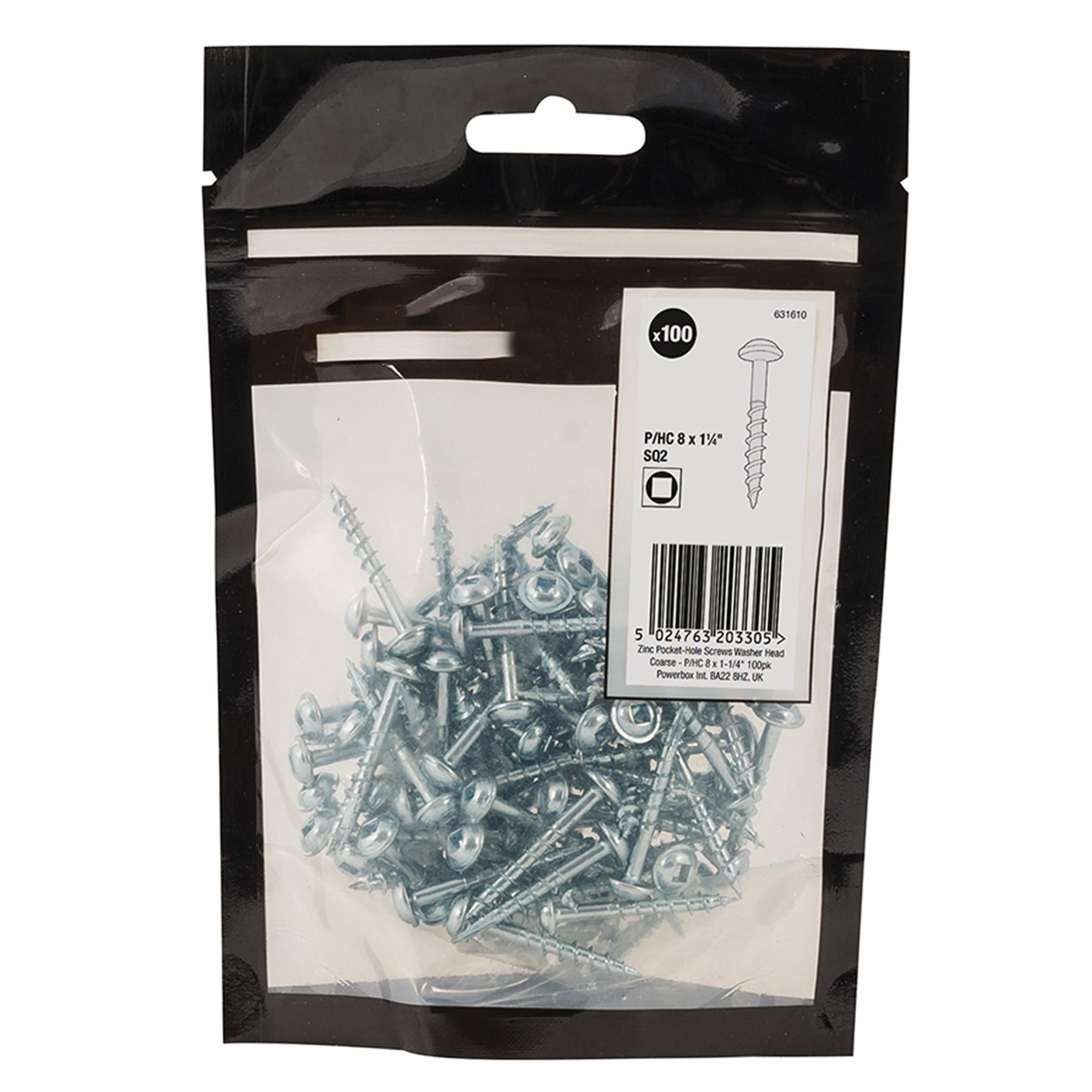 Zinc Pocket-Hole Screws Washer Head Coarse Thread Rust Resistant- 8x1-1/4" 100pk