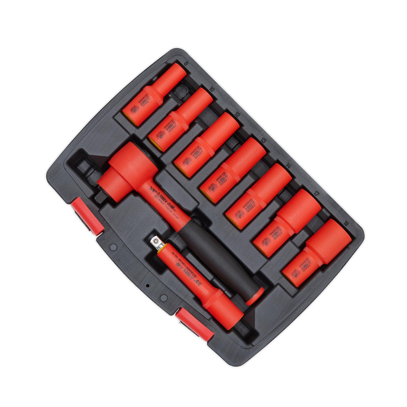Sealey Insulated Socket Set 9pc 3/8"Sq Drive 6pt WallDrive VDE