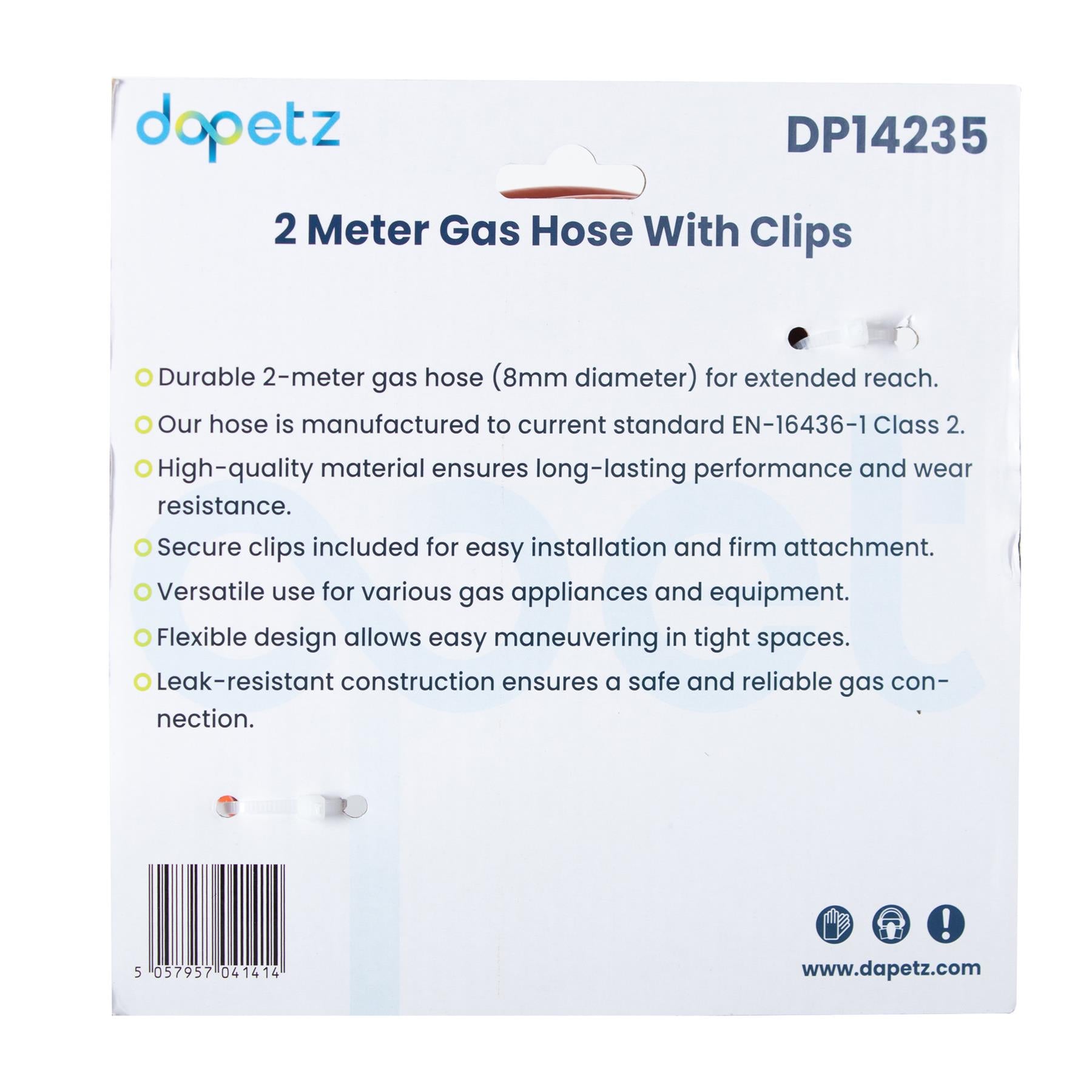 2M LPG Gas Hose 8mm + Clips for Butane/Propane BBQs & Appliances