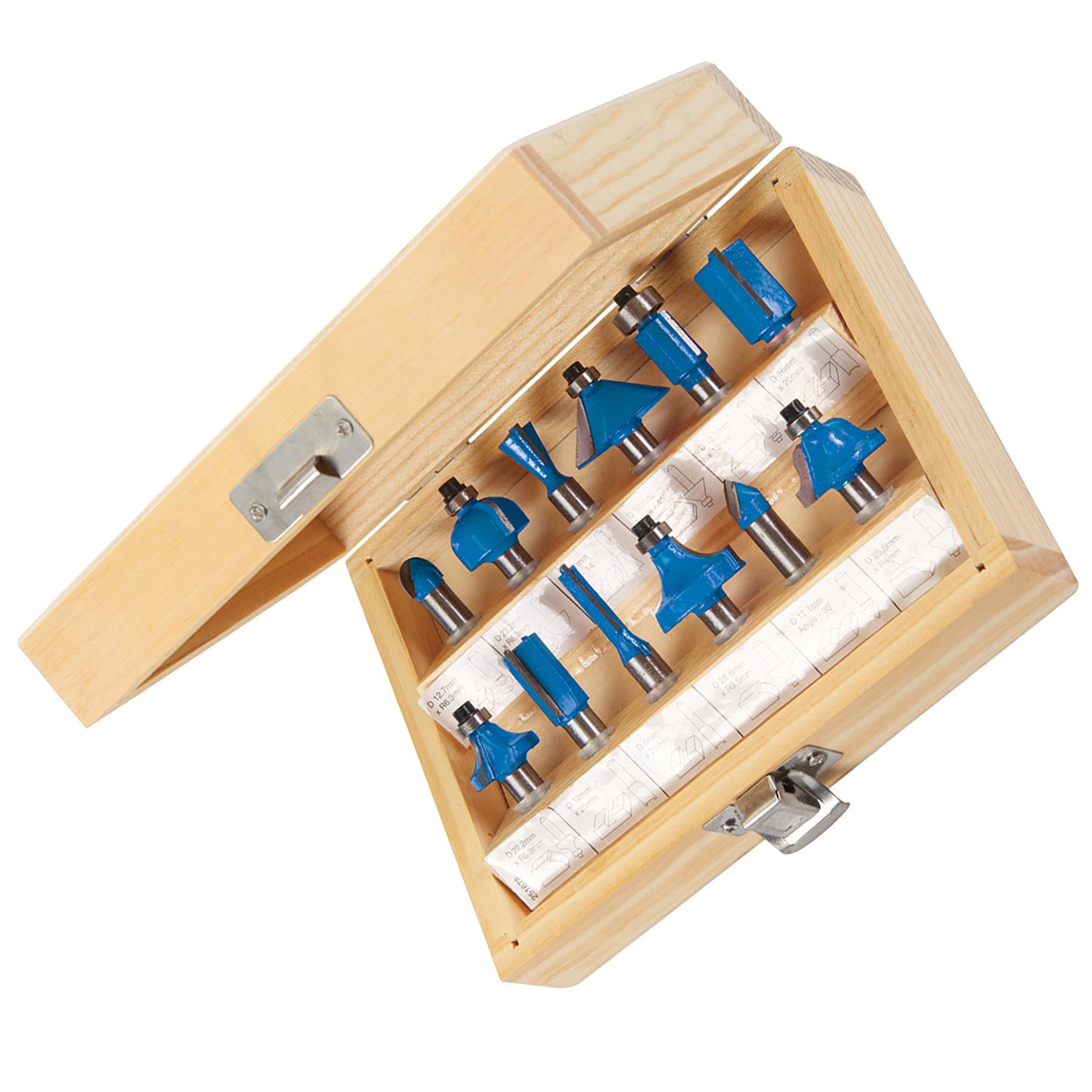 12Pce TCT Router Bit Set 8mm Striaght Grooving Dovetail Chamfer Flush Rounding