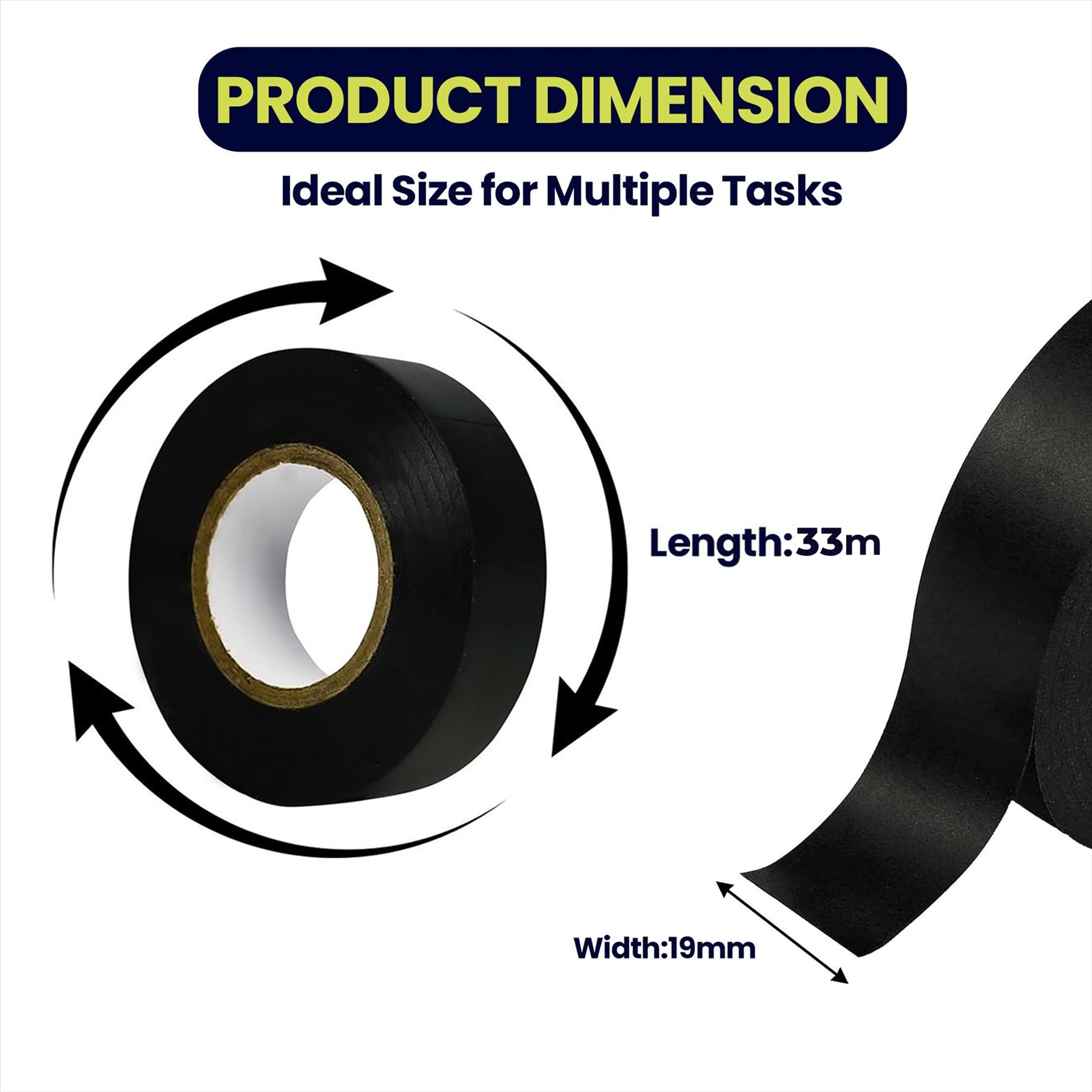 19mm x 33m Black Electrical Insulation / Insulating Tape Flame Retardant