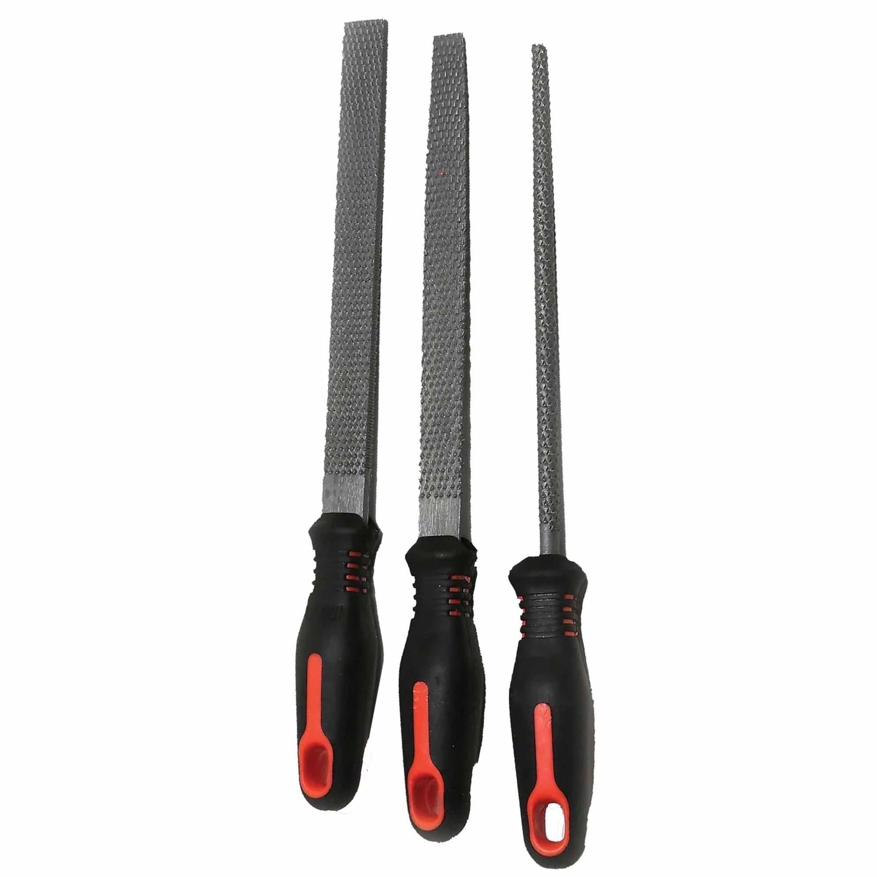 3pcs 8" / 200mm Wood Rasp File Set with Soft Grips Woodworking Carpentry