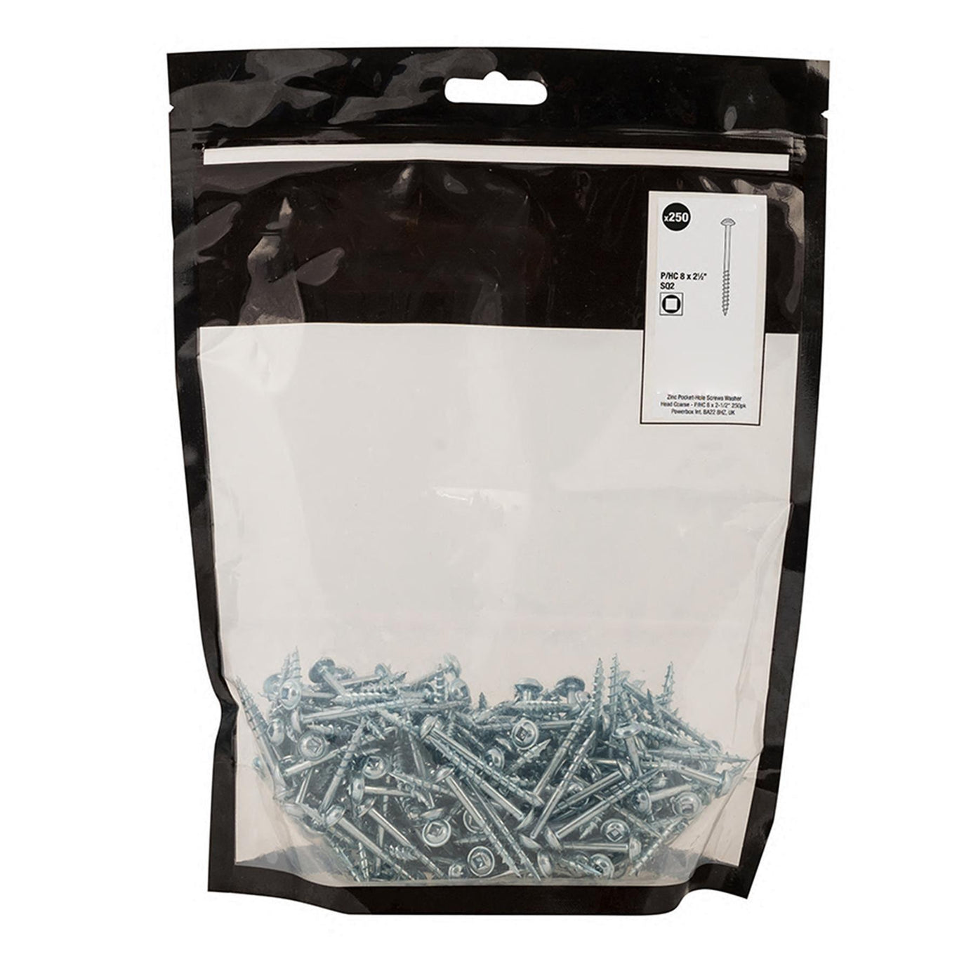 Zinc Pocket-Hole Screws Washer Head Coarse Thread Rust Resistant- 8x2-1/2" 250pk