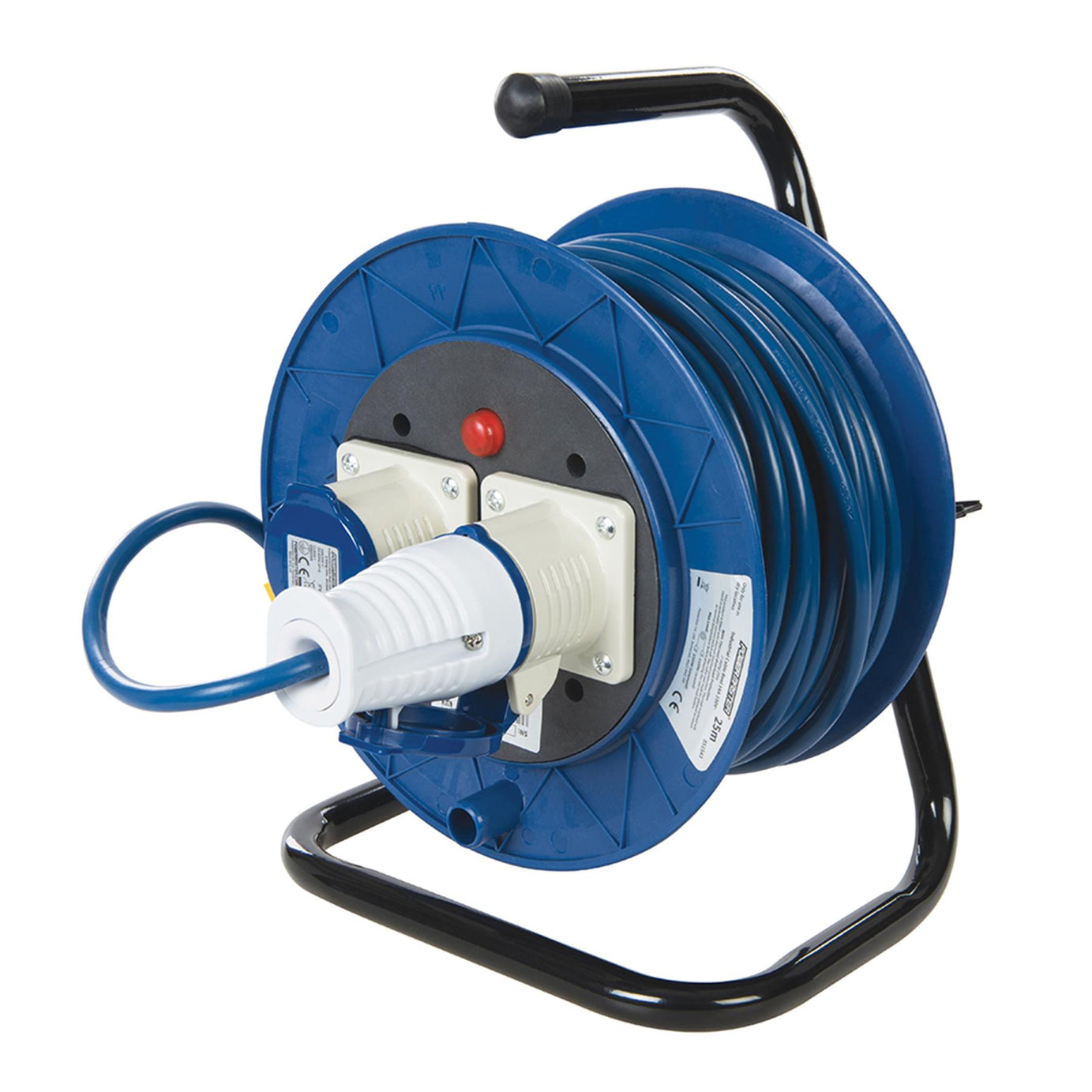Industrial Cable Reel 16A 230V Freestanding 2Gang 25m ThermalOverload Protection