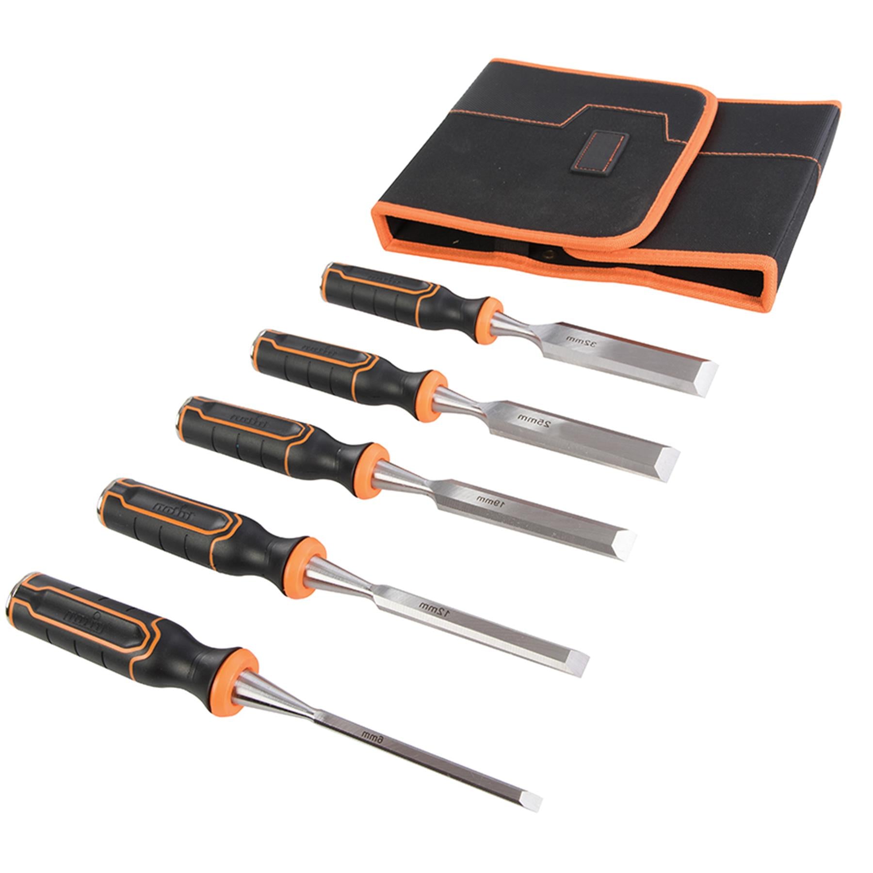 Wood Chisel Set Hardedned Steel Blade & Soft Grip Handle 5 6, 12, 19, 25 & 32mm