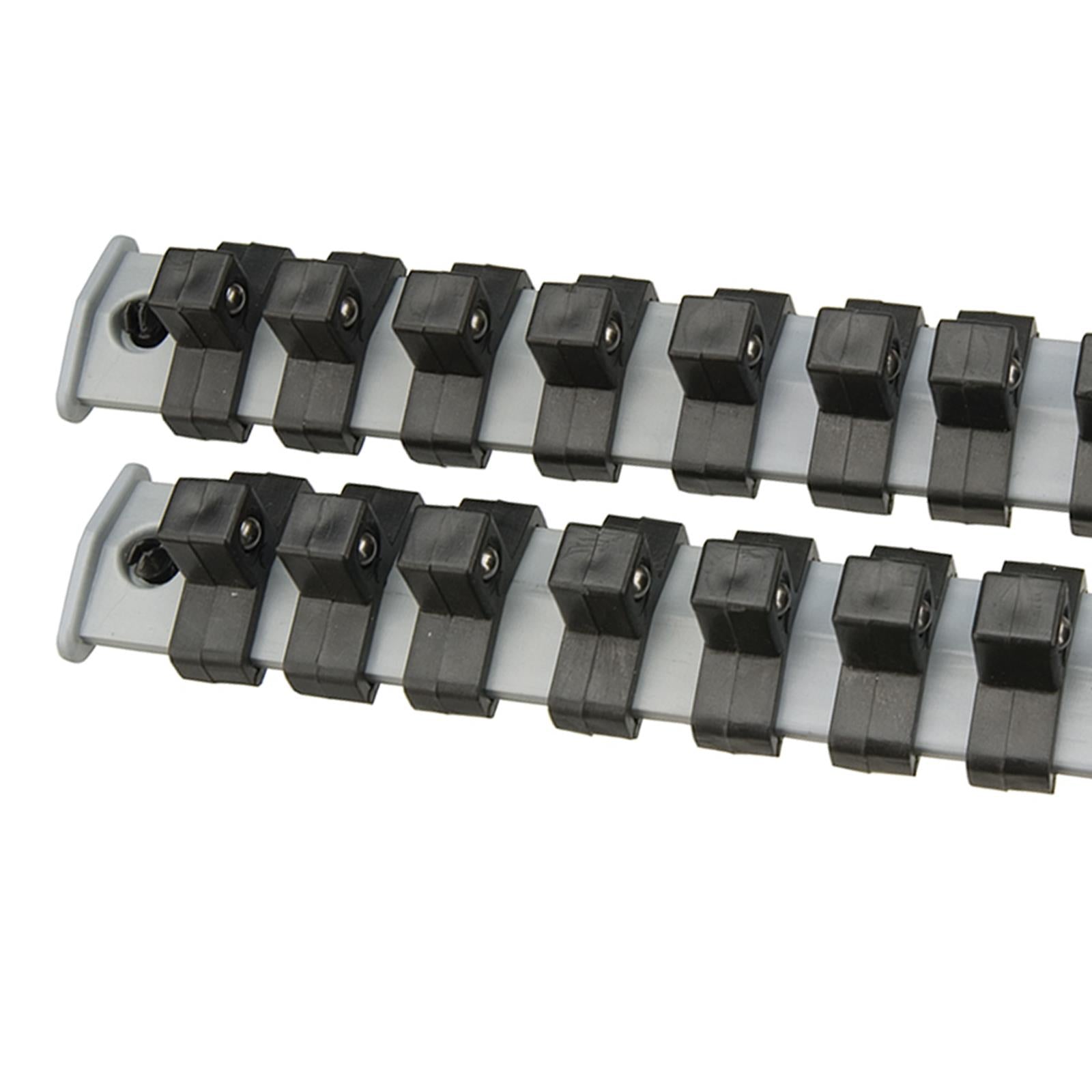 3/8" Drive Socket Holder Storage Organiser Rail Set - 16 Clips For Wall Mounting