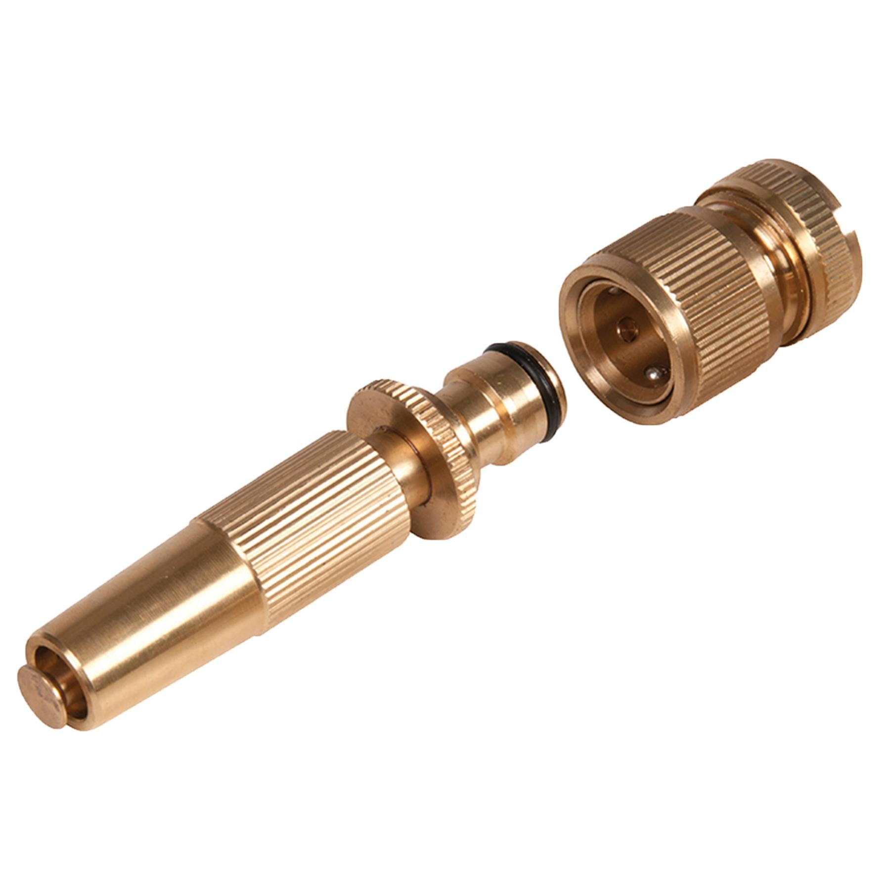 Fittings Set Brass 4Pc 2x1/2" Quick Connectors With Water Stop And Spray Nozzle