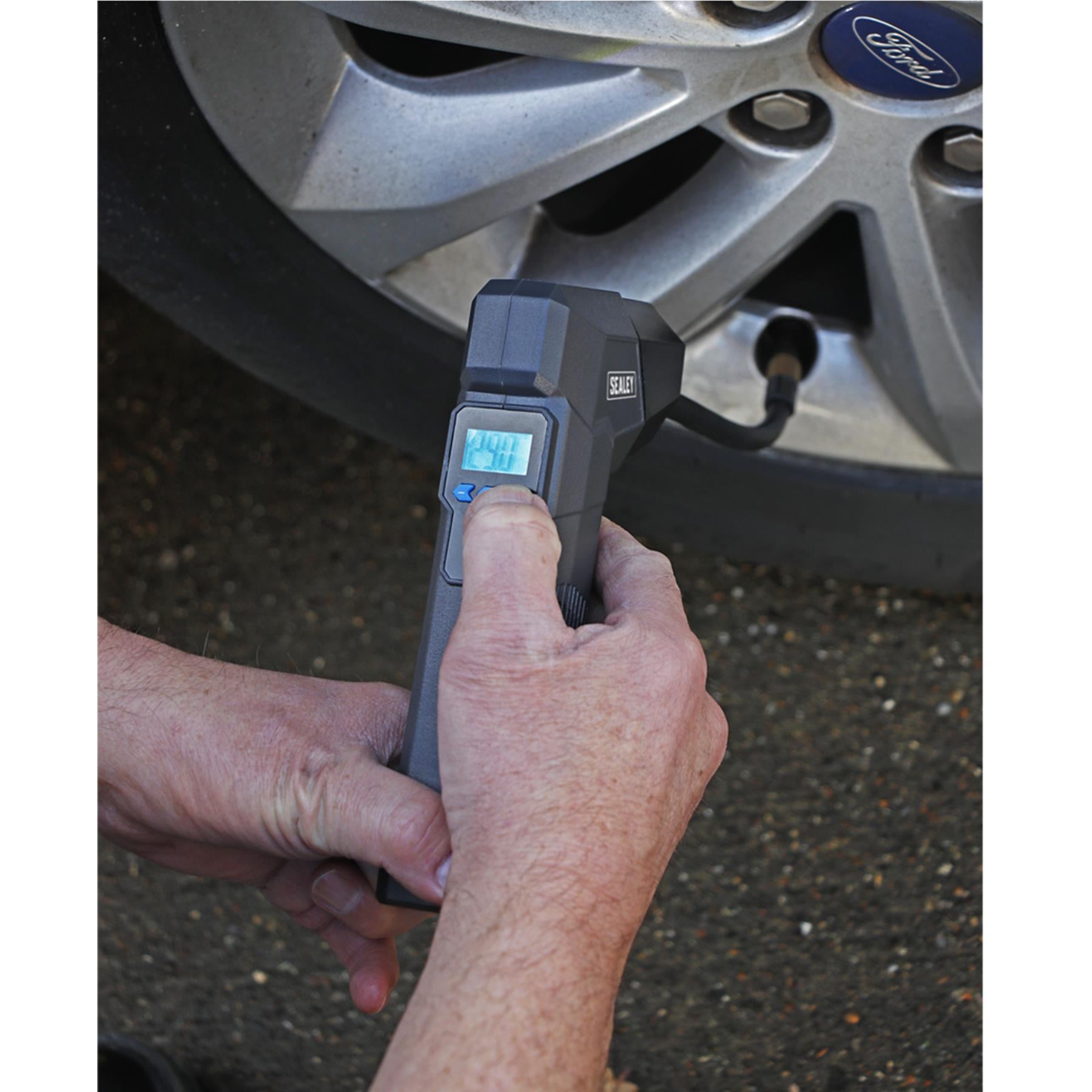 Sealey Compact R/Charge Tyre Inflator & Power Bank with Work Light