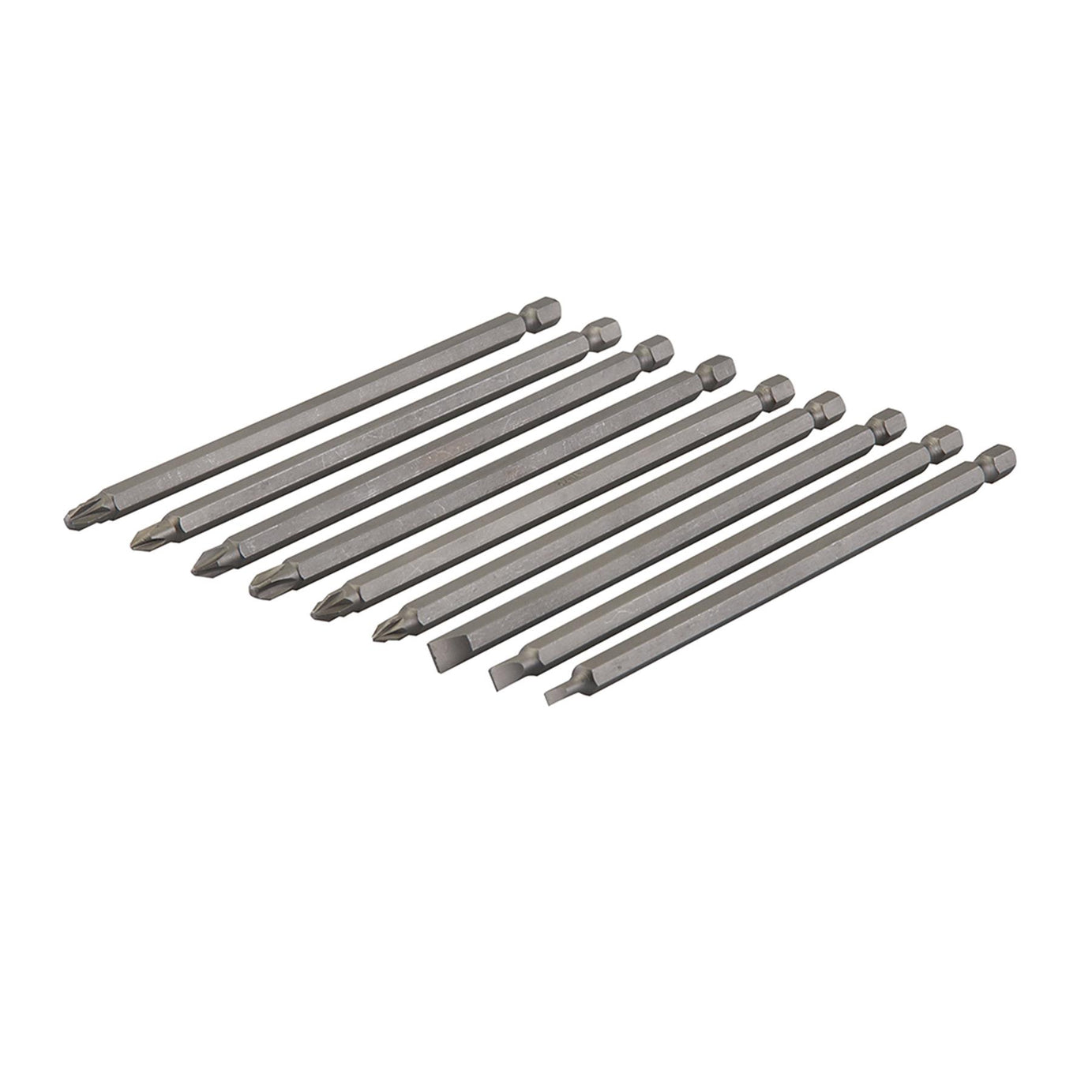 Extra-Long Power Bit Set 9Pce 150mm Chrome Vanadium Steel Slotted, Pz & Phillips