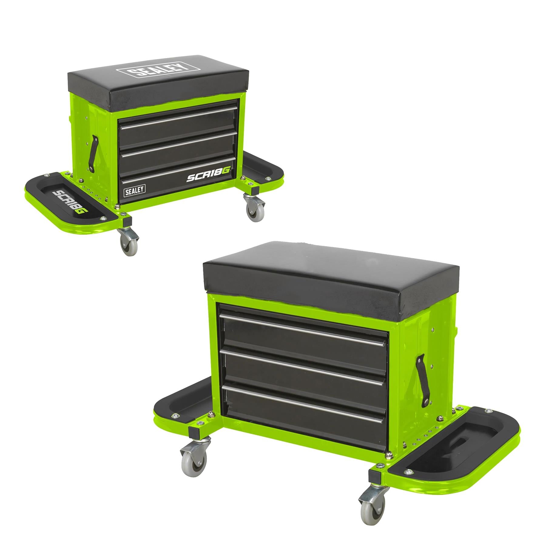 Sealey Mechanic's Utility Seat & Toolbox - Hi-Vis Green