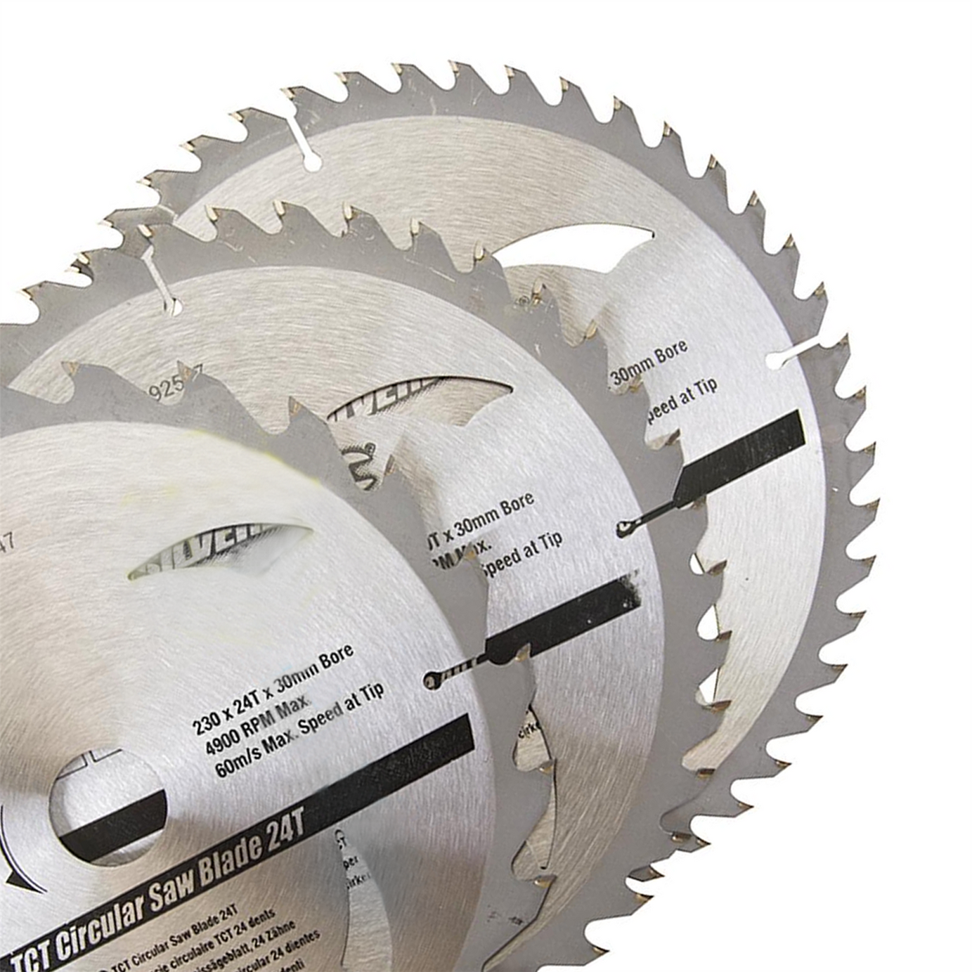 TCT Circular Saw Blades 24 40 48T 3Pk 230 x 30 - 25, 20, 16mm Rings Hardwood Softwood Chipboards Cutting
