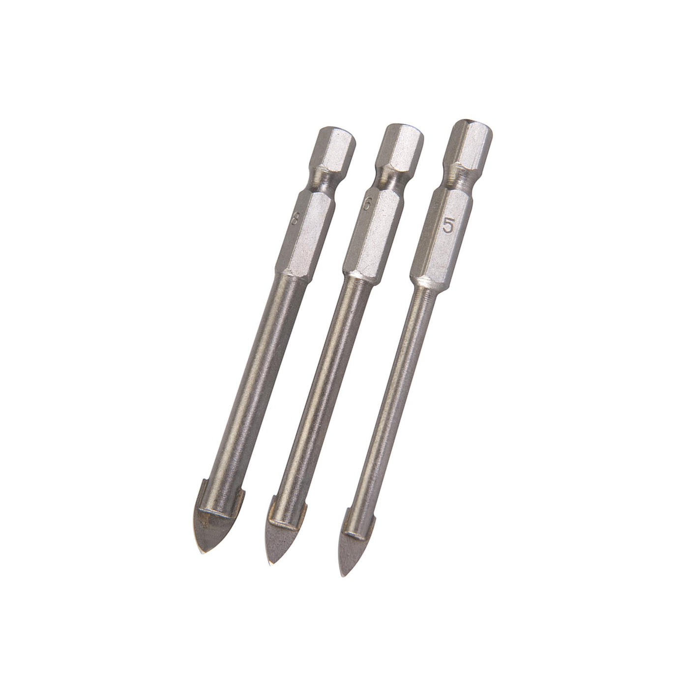 3Pce Hex Drive Tile & Glass Drill Bit Set Tungsten Carbide Tipped Quality