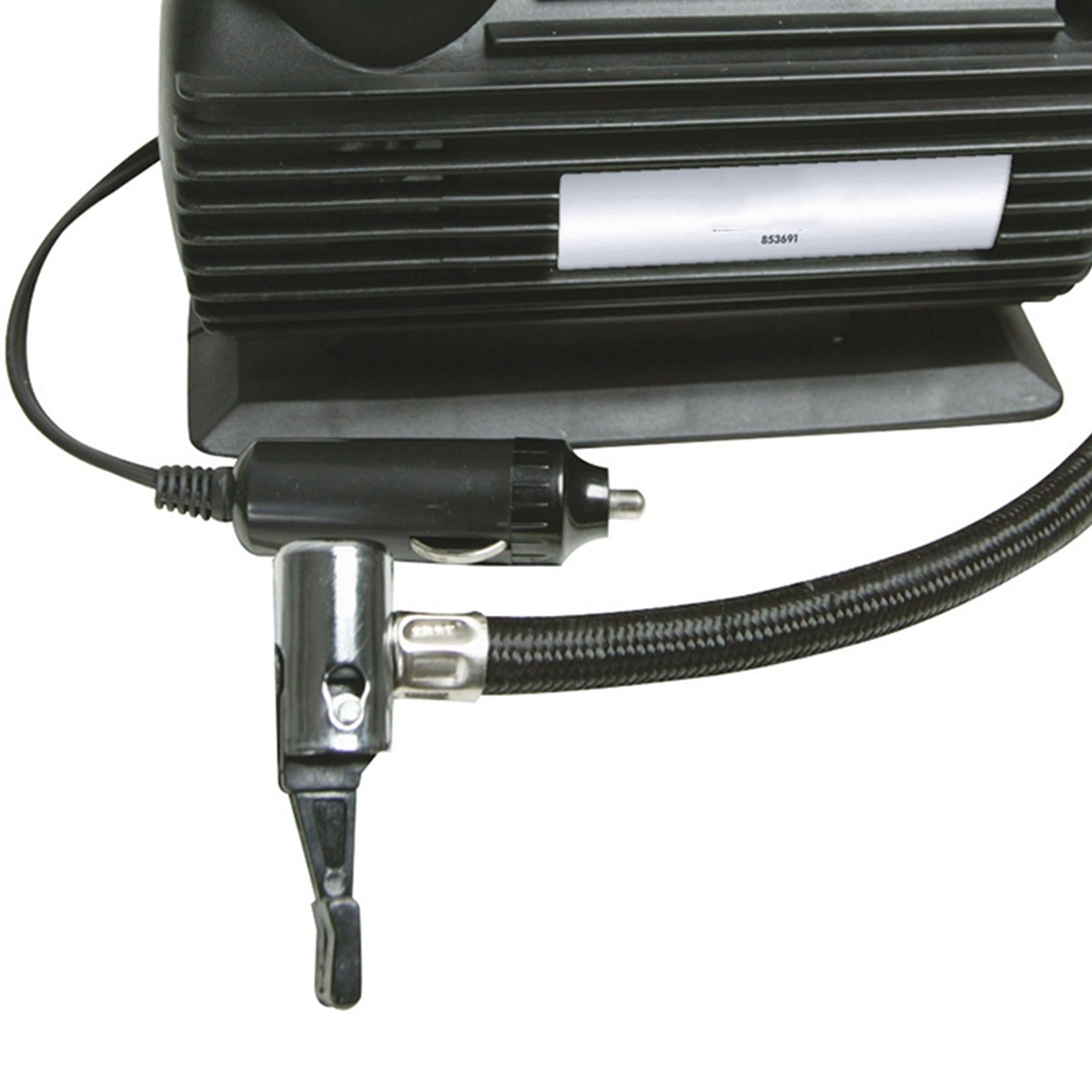 12V Dc Mini Air Compressor With Pressure Gauge 50mm Dial - 460mm Braided Hose