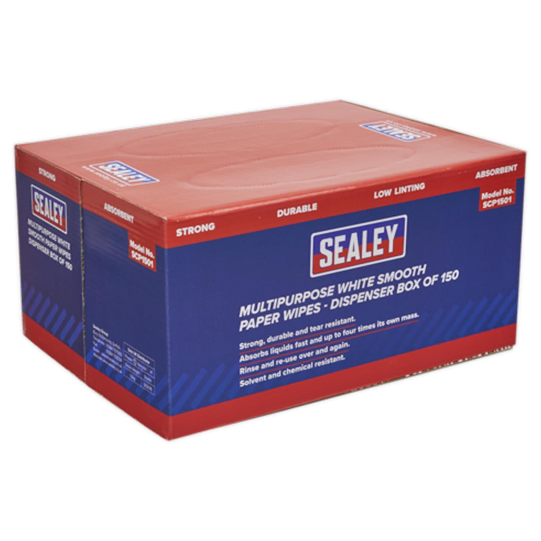 Sealey Paper Wipes In Dispenser Box - Smooth White 73gsm 150 Sheets