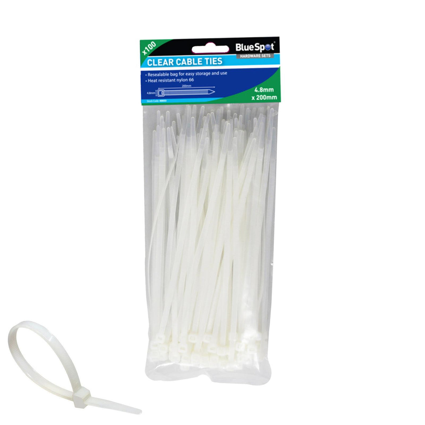 BlueSpot Cable Ties White Releasable SelfLocking Ties 100Pce 200mm