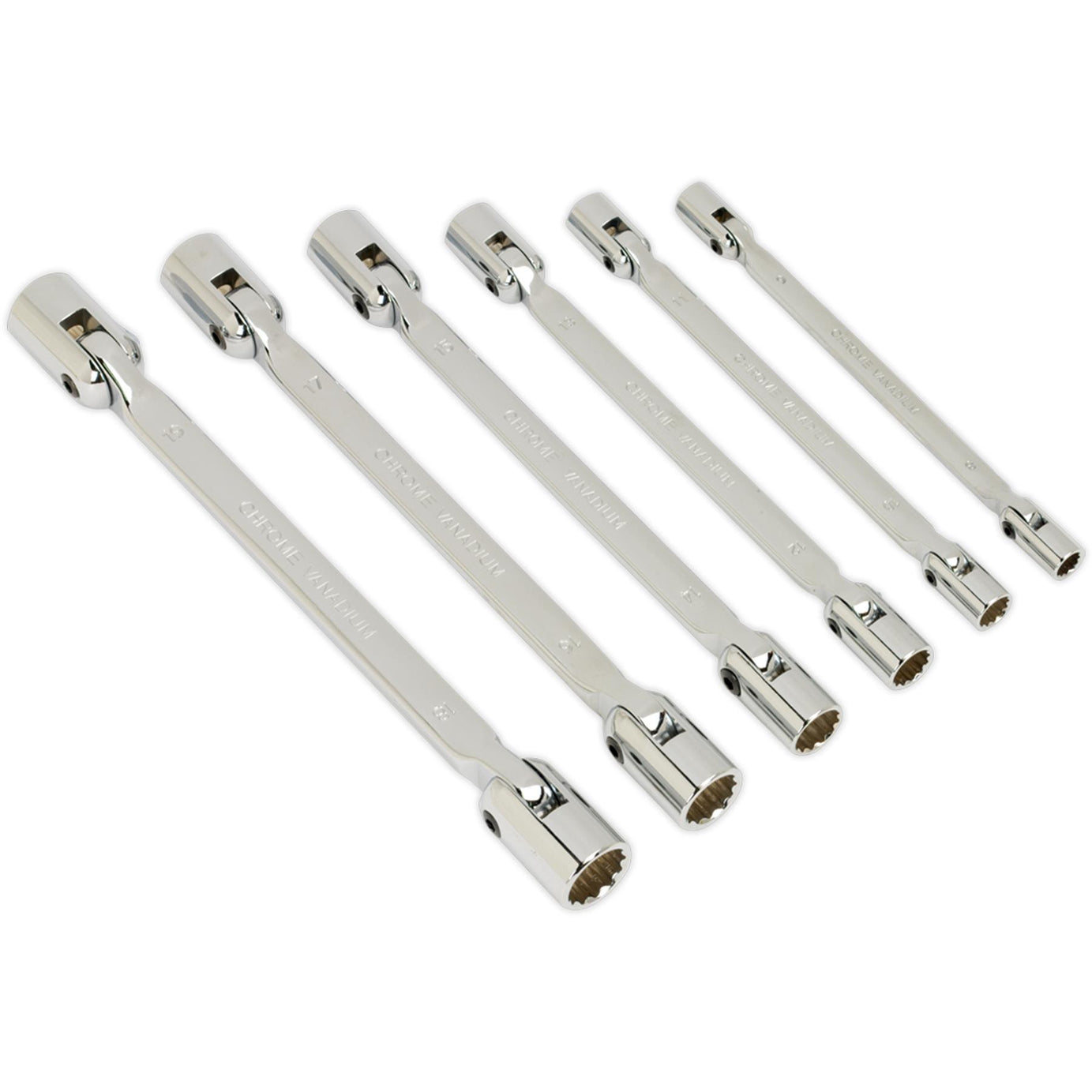 Sealey Double Flexi-Head Socket Spanner Set 6pc Fully Polished MM