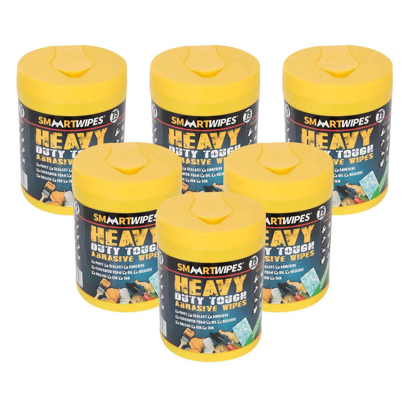 6 x Heavy Duty Tough Abrasive Wipes 75pk Bigger And Tougher Than Regular Wipes