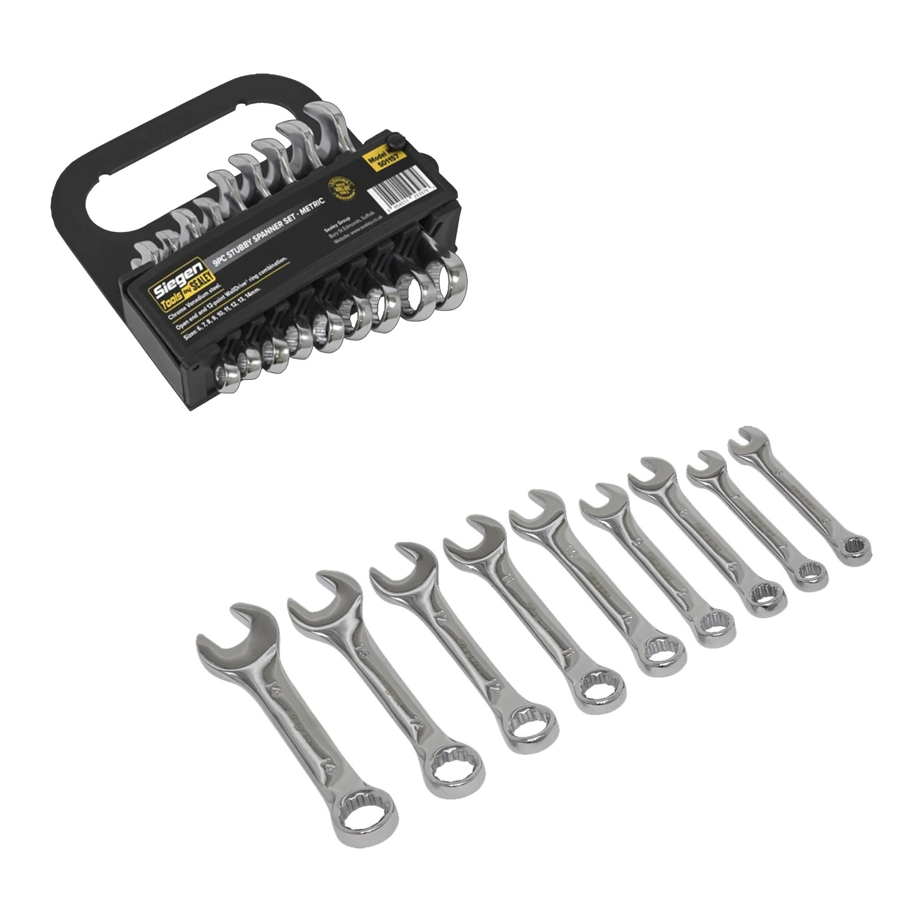 Sealey Stubby Combination Spanner Set 9pc Metric