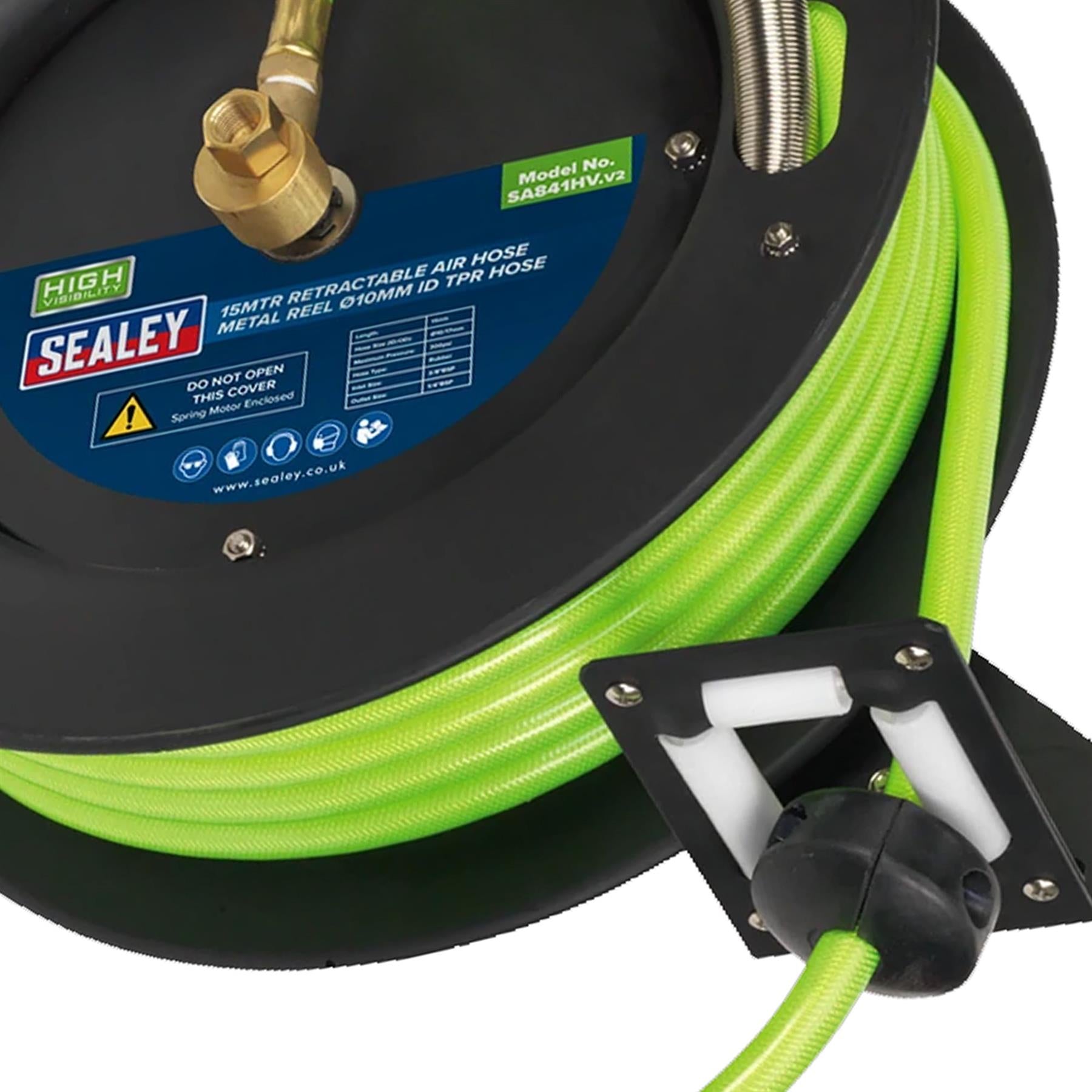 Sealey Retractable Air Hose Metal Reel 15m x 10mm ID Hi-Vis TPR