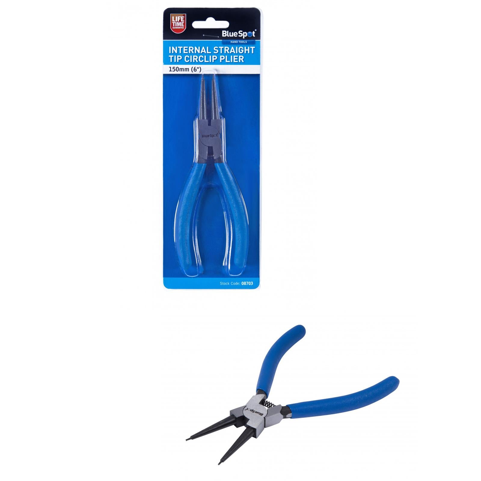 BlueSpot New Circlip Plier Internal Straight Circlip 6" (150mm) Pliers Soft Grip Handle