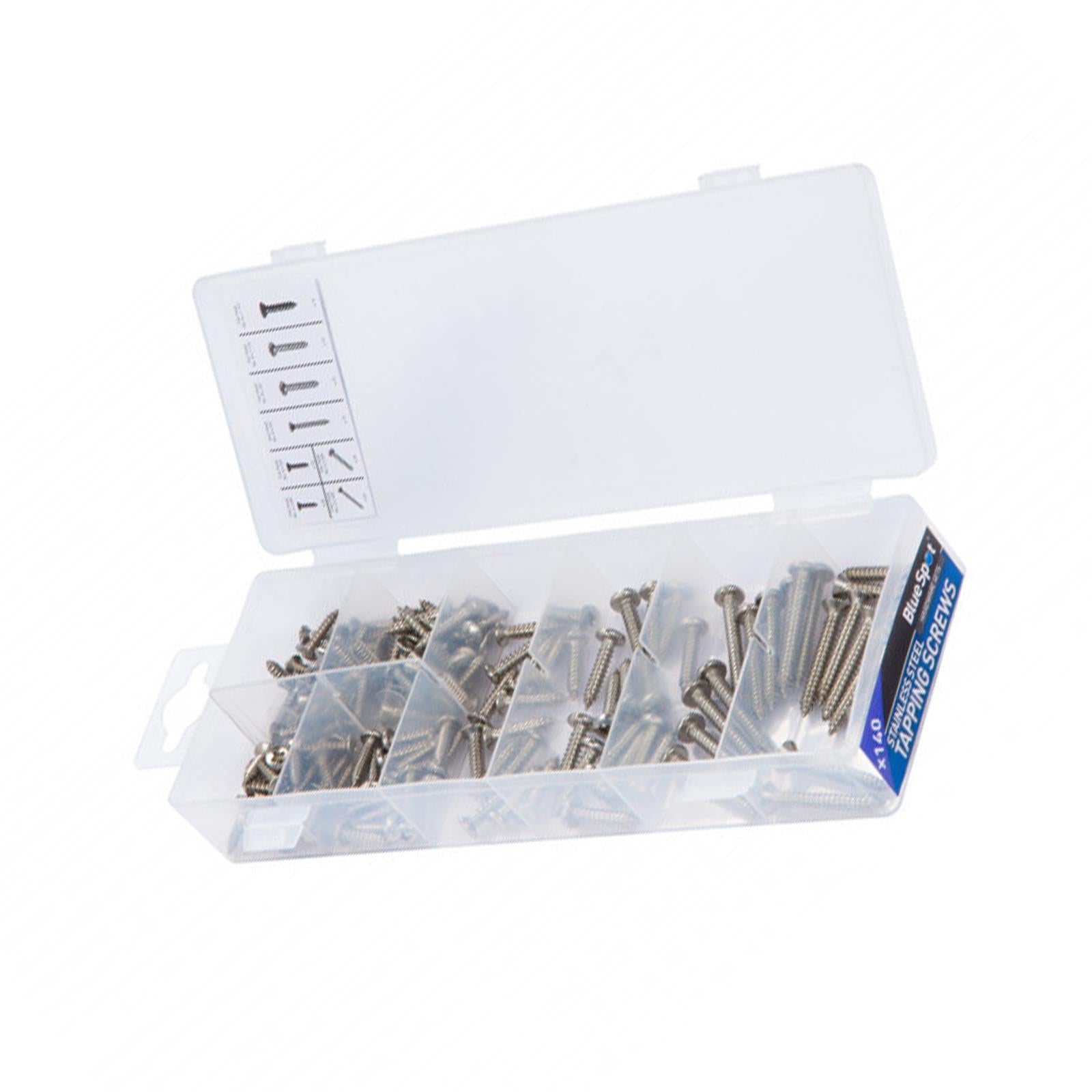 BlueSpot 140Pc Stainless Steel Self Tapping Screw Flush Oval Pan-Head & Countersunk