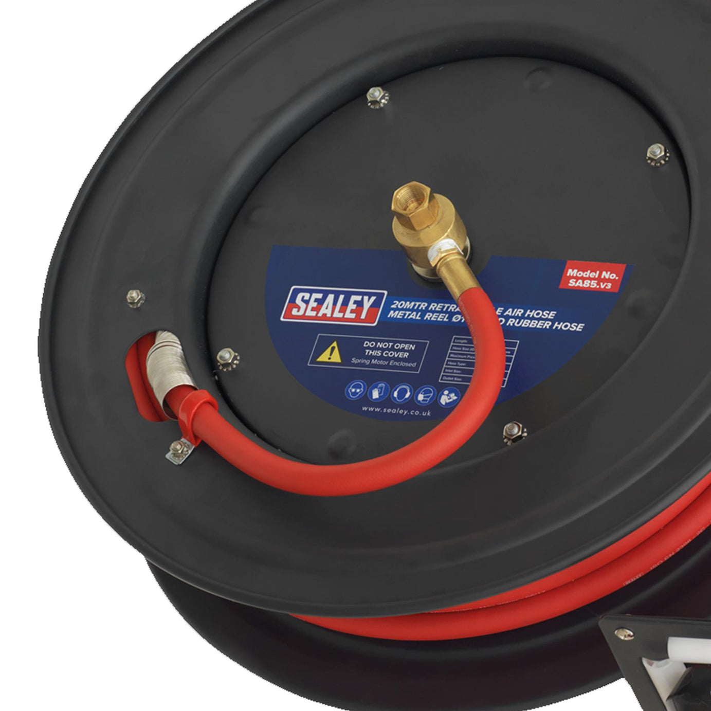 Sealey Retractable Air Hose Steel Reel 20m 10mm ID Rubber Hose