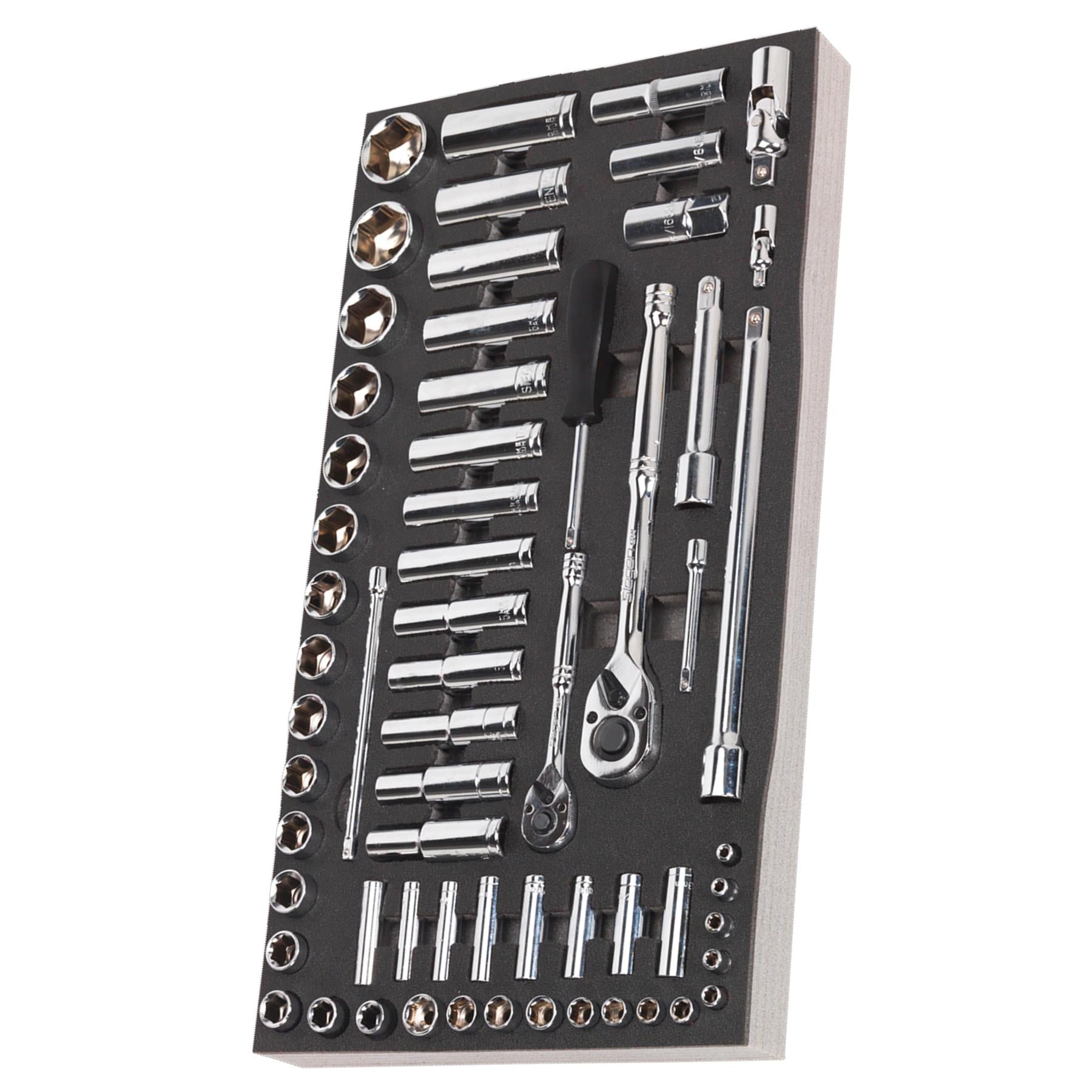 Sealey Tool Tray with Socket Set 62pc 1/4" & 1/2"Sq Drive Metric
