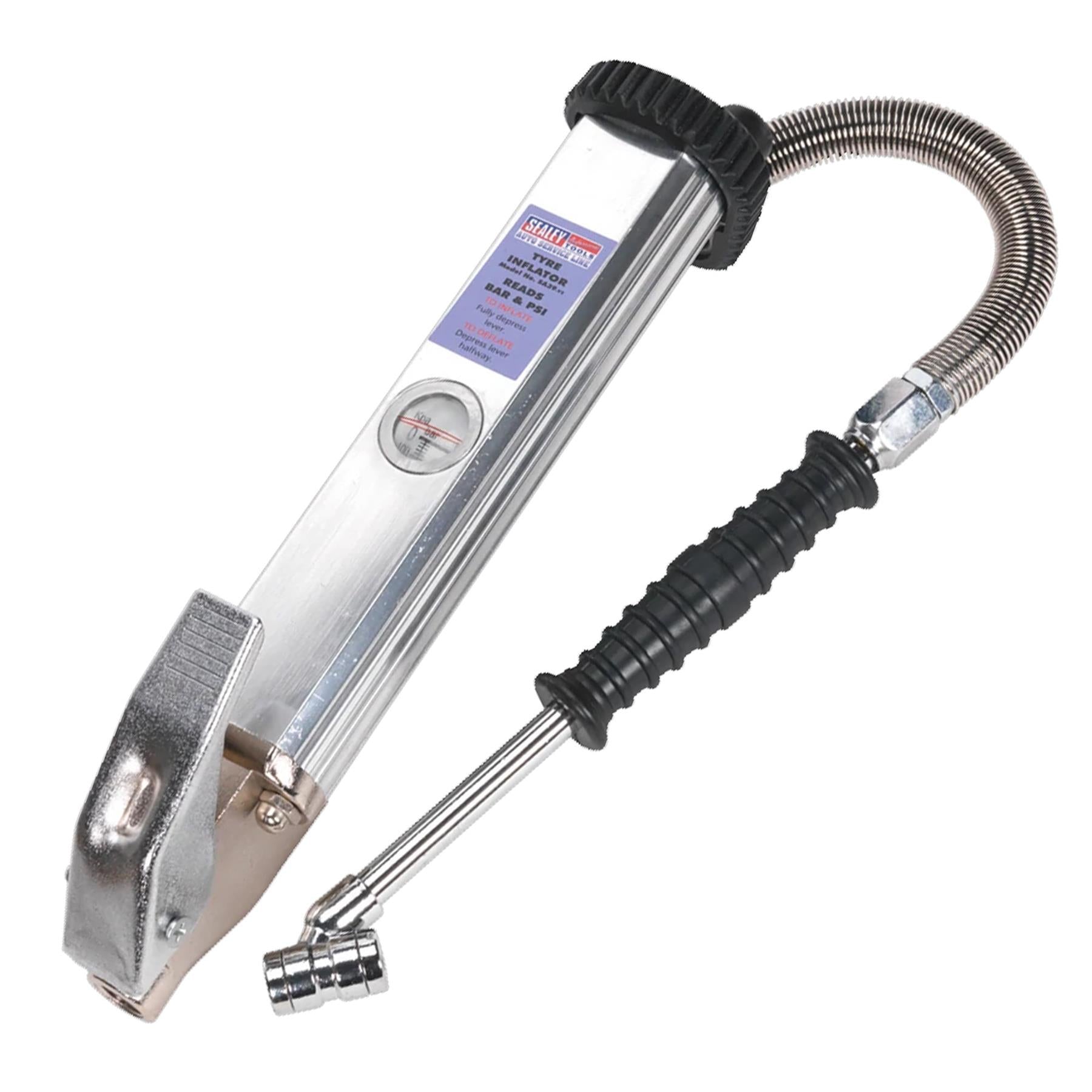 Sealey Tyre Inflator Long Type with Twin Push-On Connector