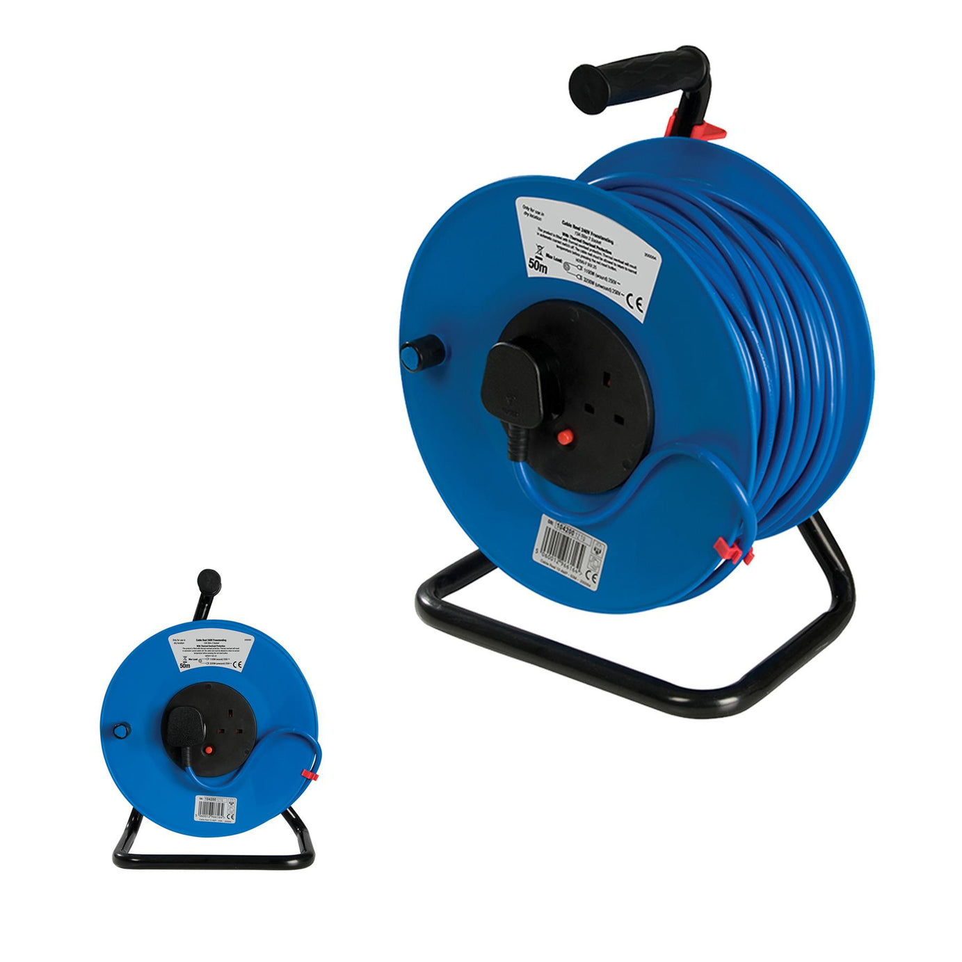Power Master Cable Reel 240V Freestanding 13A 50M 2 X 240V Drum-Mounted Sockets
