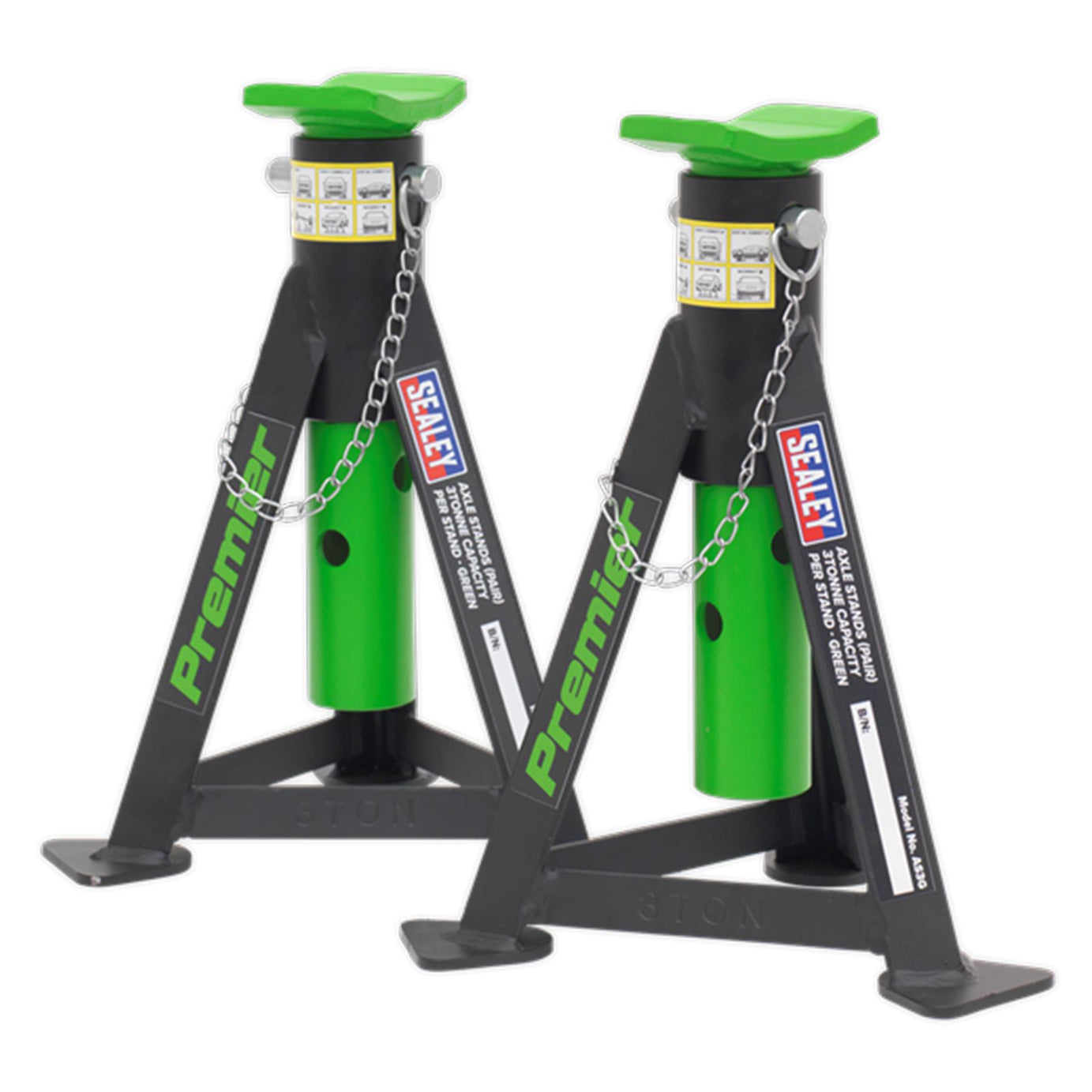 Sealey Axle Stands (Pair) 3tonne Capacity per Stand Green