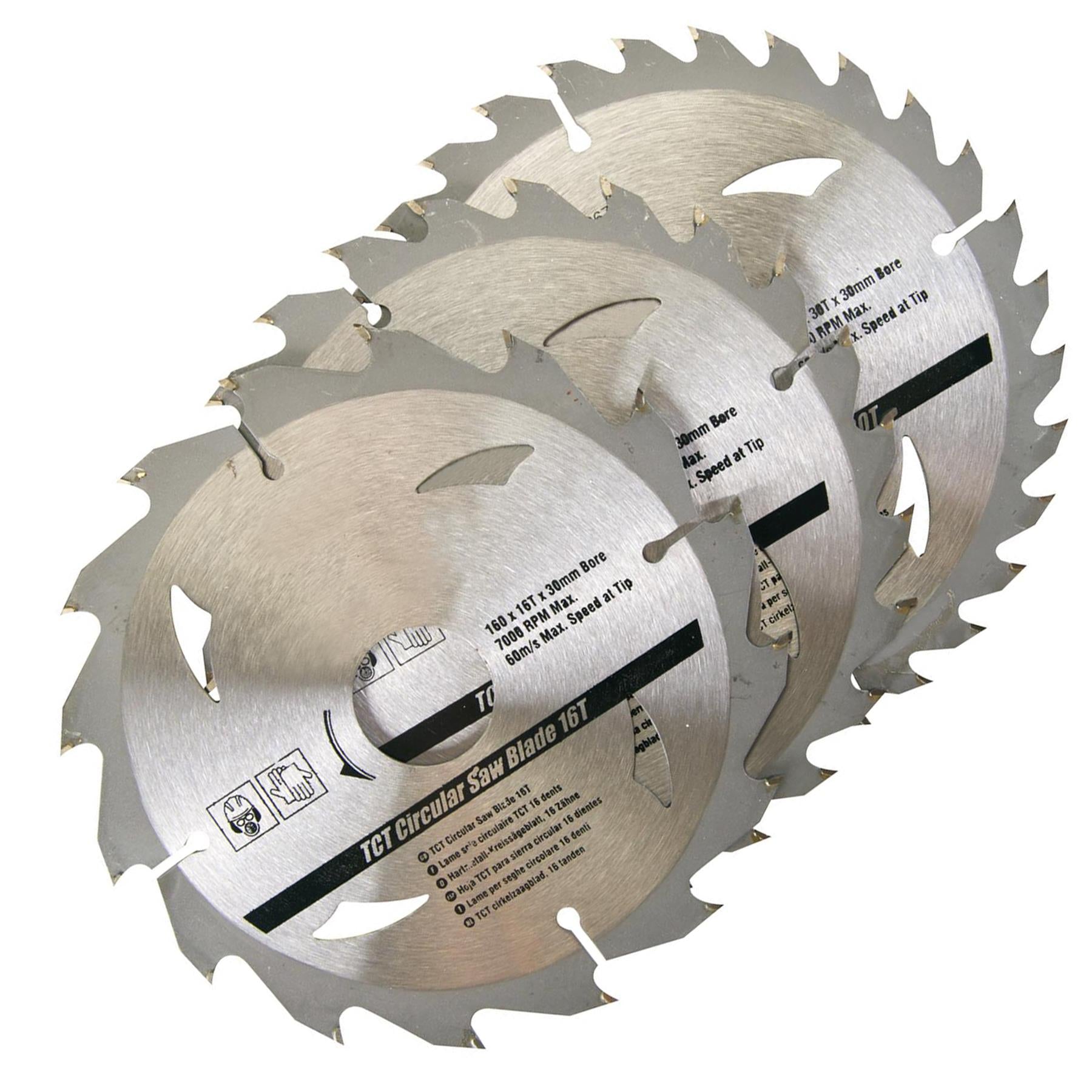 3 Piece TCT Circular Saw Blade Set 160 x 30 - 20, 16, 10mm Rings