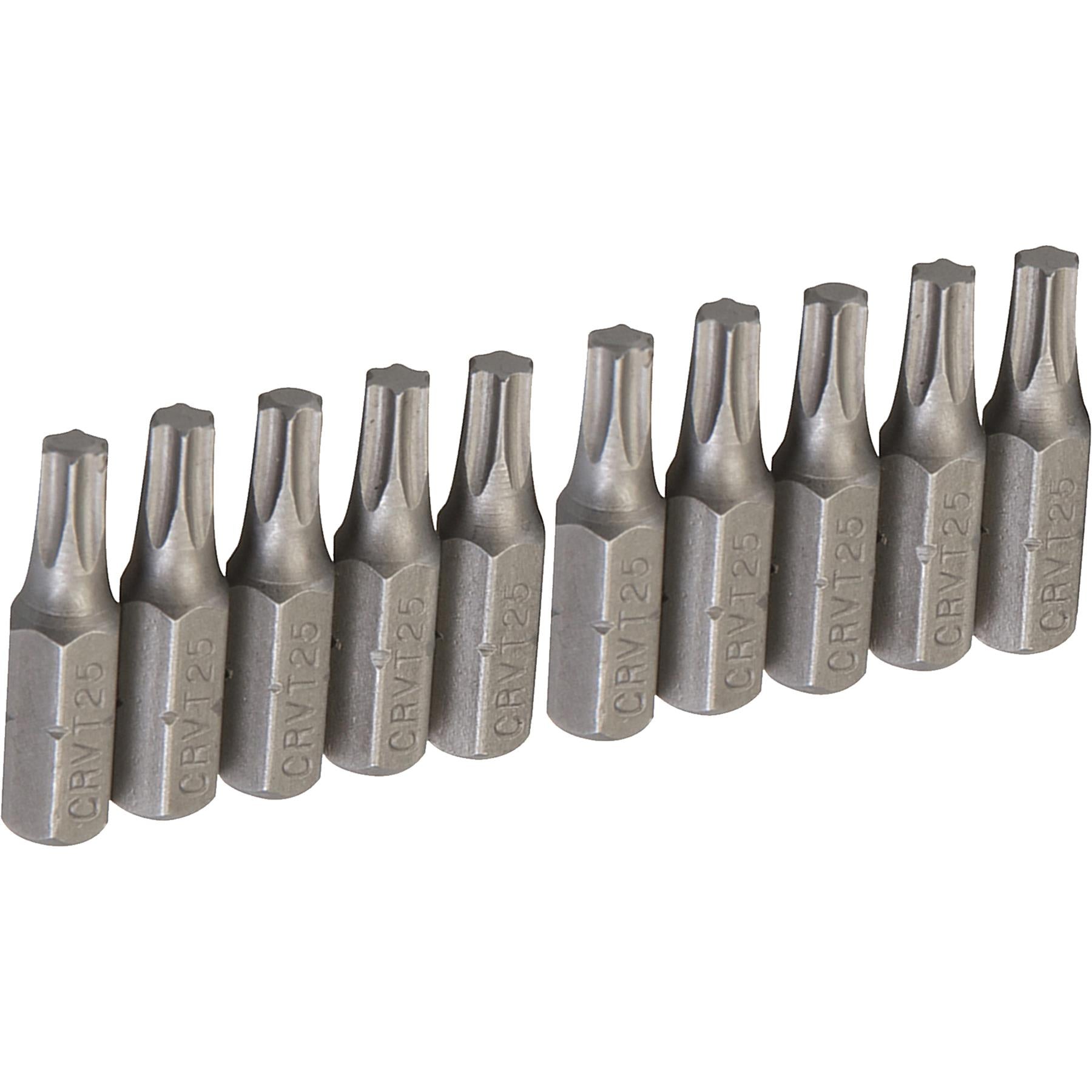 10Pk Torx CRV Screwdriver Bits T25 Chrome Vanadium 1/4" Hex Drive Drive DIY