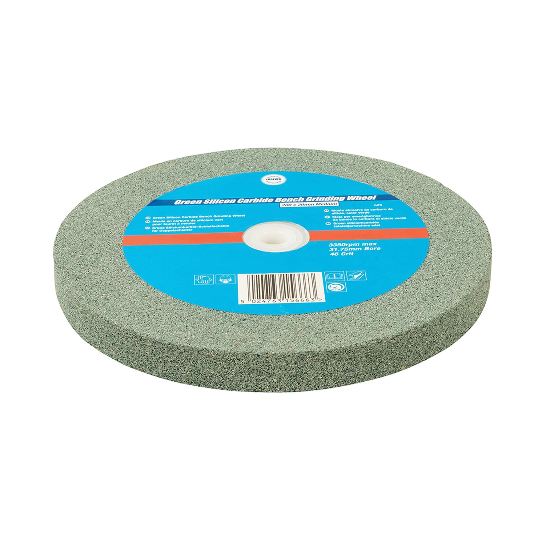 200 x 20mm Medium Green Silicon Carbide Bench Grinding Wheel Heavy Duty 46 Grit