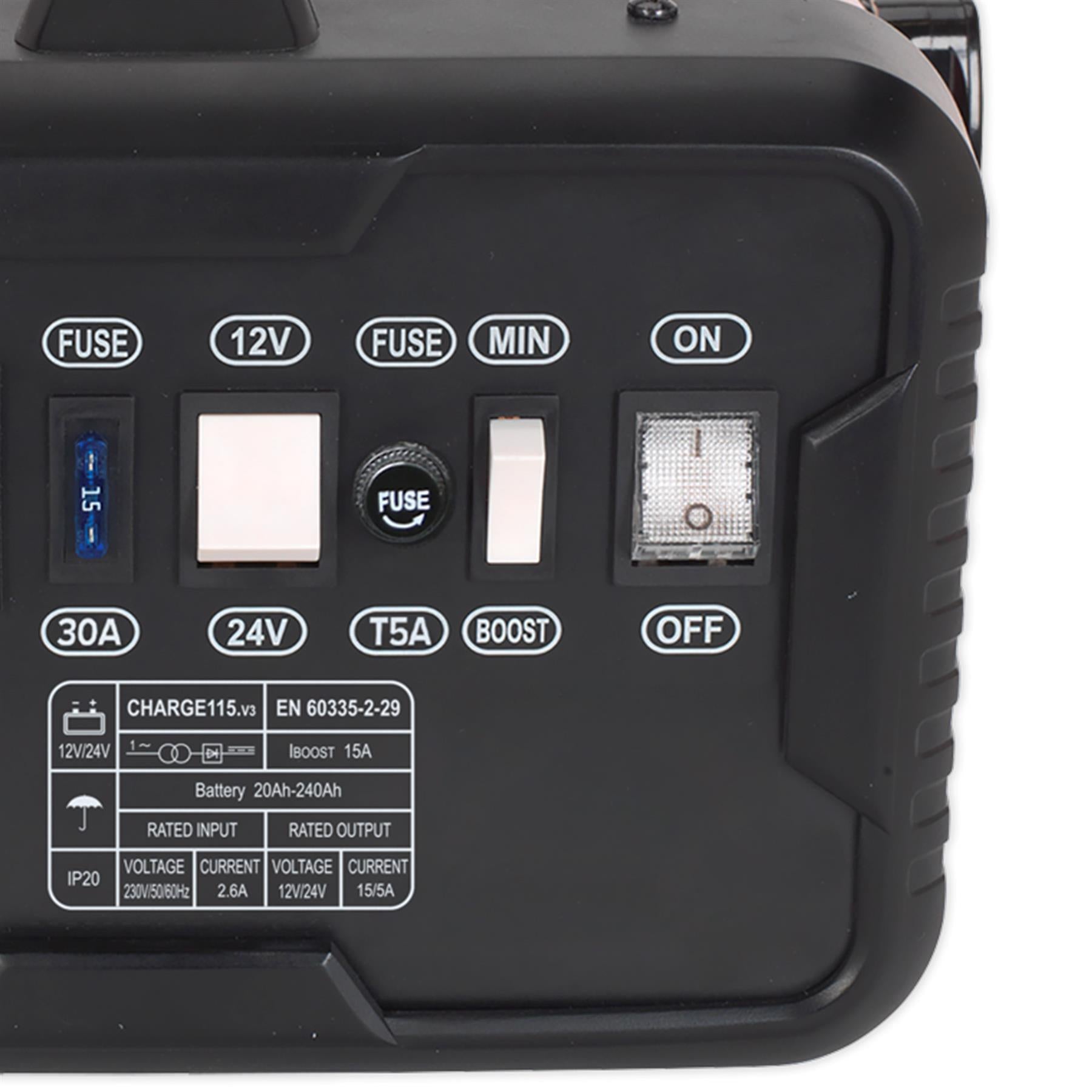 Sealey Battery Charger 19Amp 12/24V 230V Suitable For Regular and low maintenance batteries.