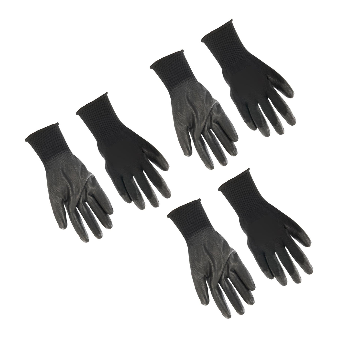 3x PU Palm Coated Work Wear Gardening Black Safety Gloves M 9