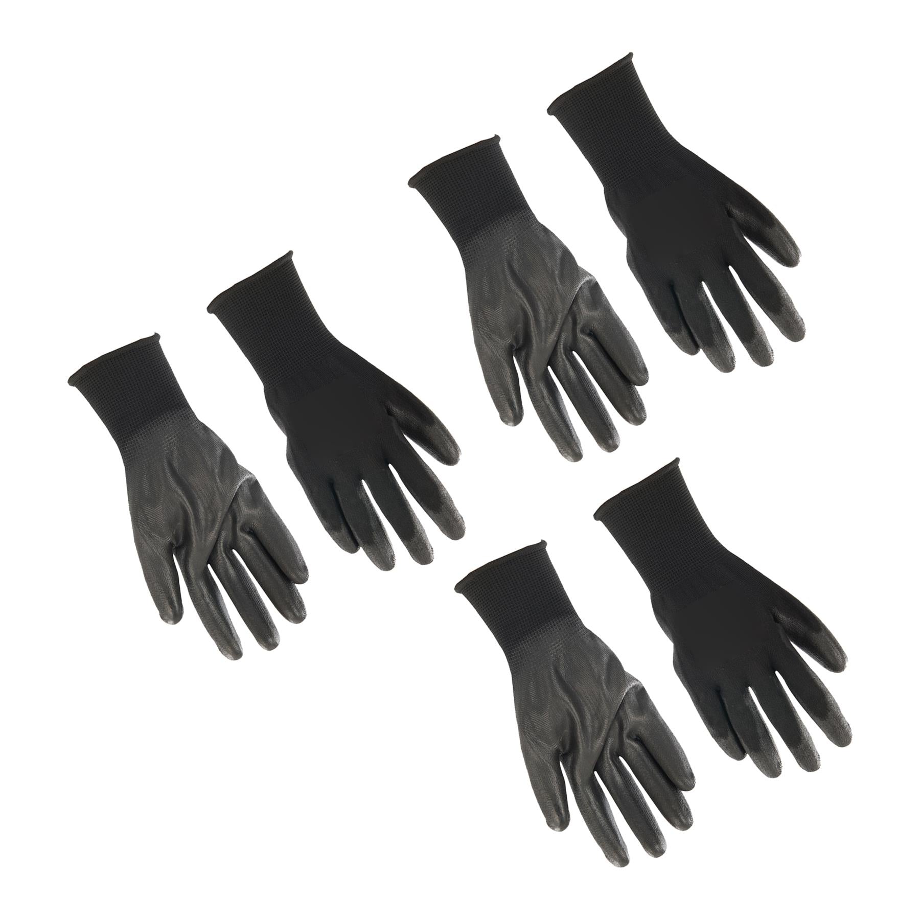 3x PU Palm Coated Work Wear Gardening Black Safety Gloves M 9