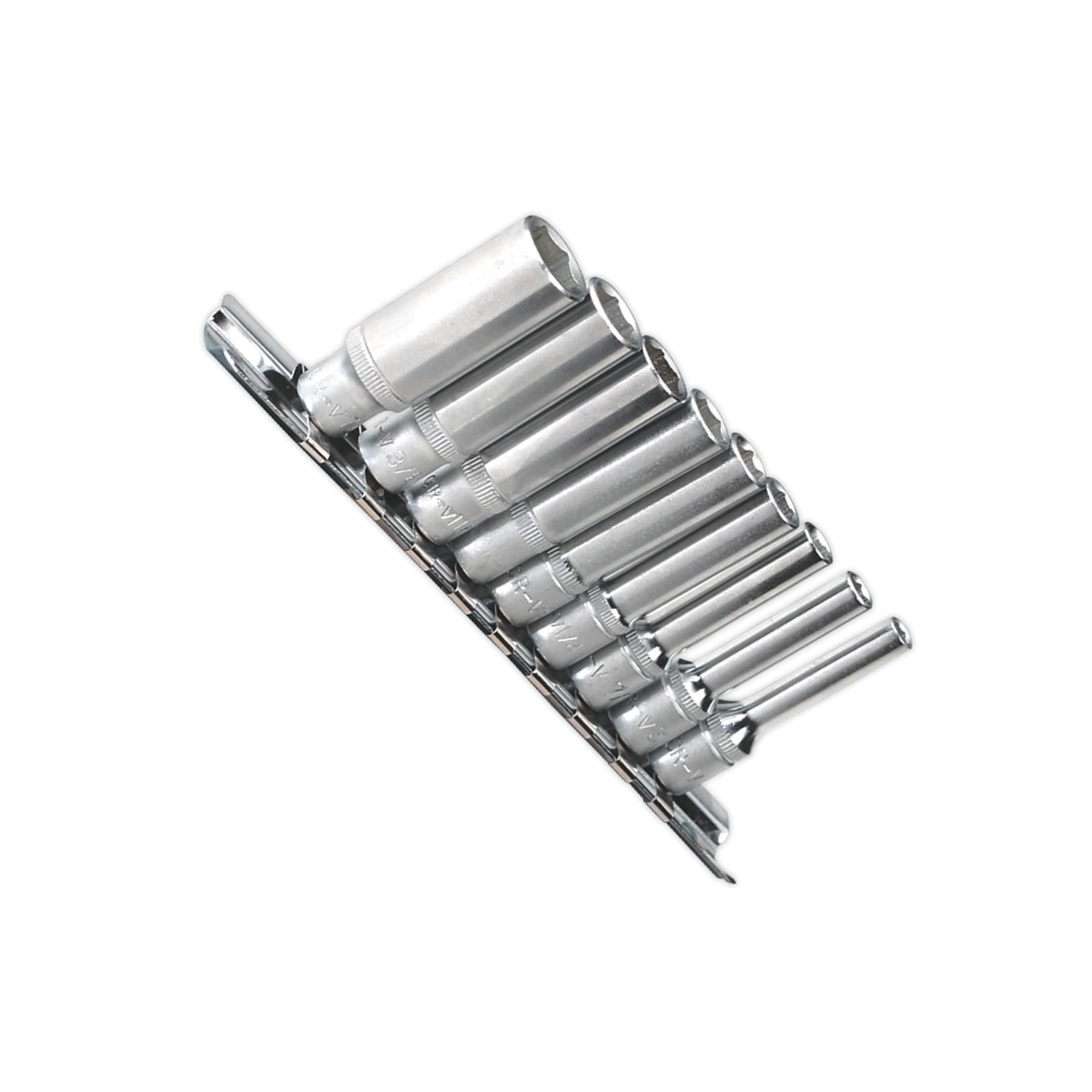 Sealey Socket Set 9pc 1/4"Sq Drive 6pt Deep WallDrive Imperial