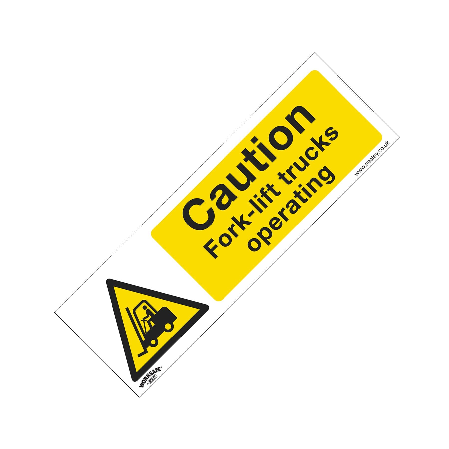 Sealey Safety Sign - Caution Fork-Lift Trucks -Self-Adhes. Pk of 10