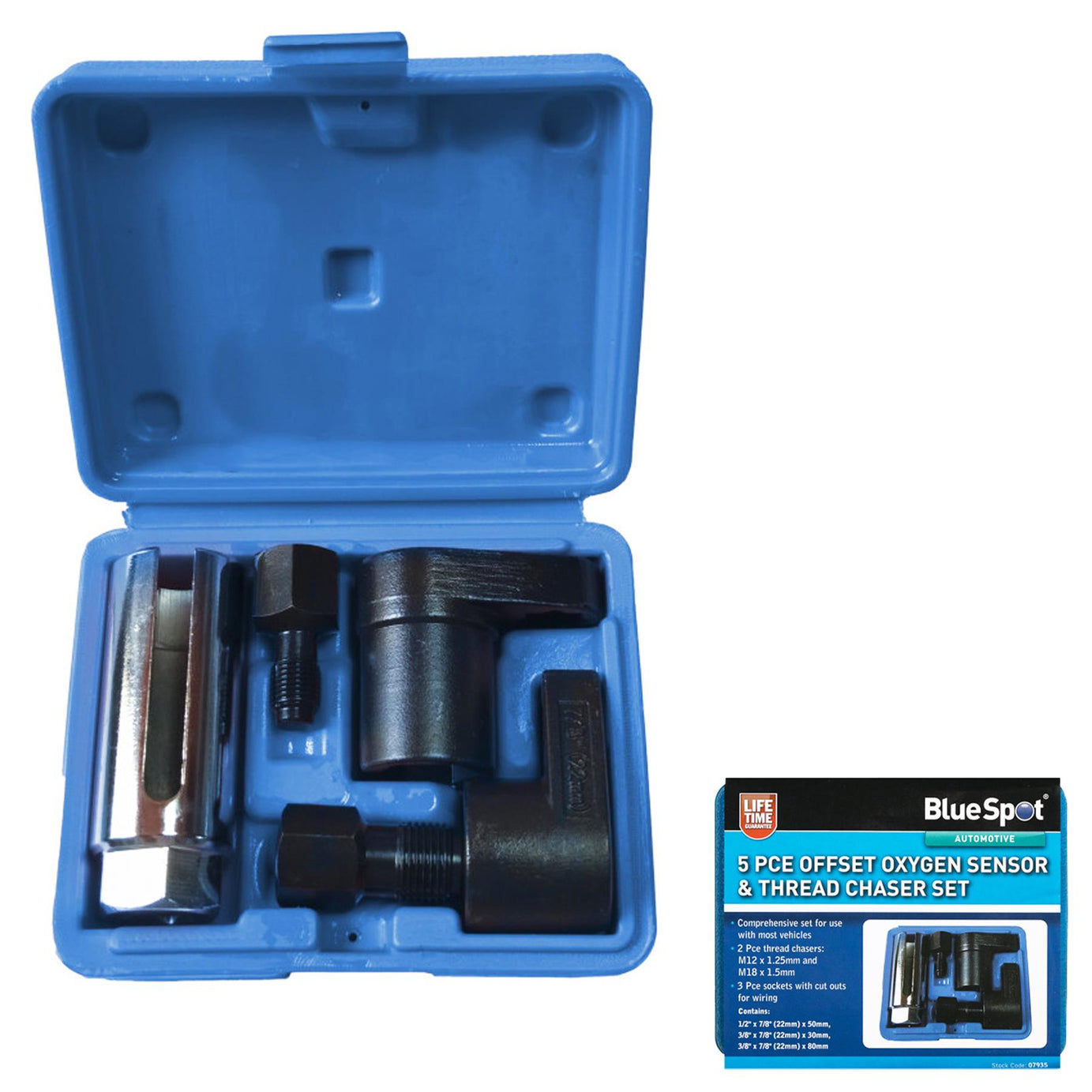 BlueSpot 5pc Oxygen Lambda Sensor Socket, Sockets & Thread Chaser Set