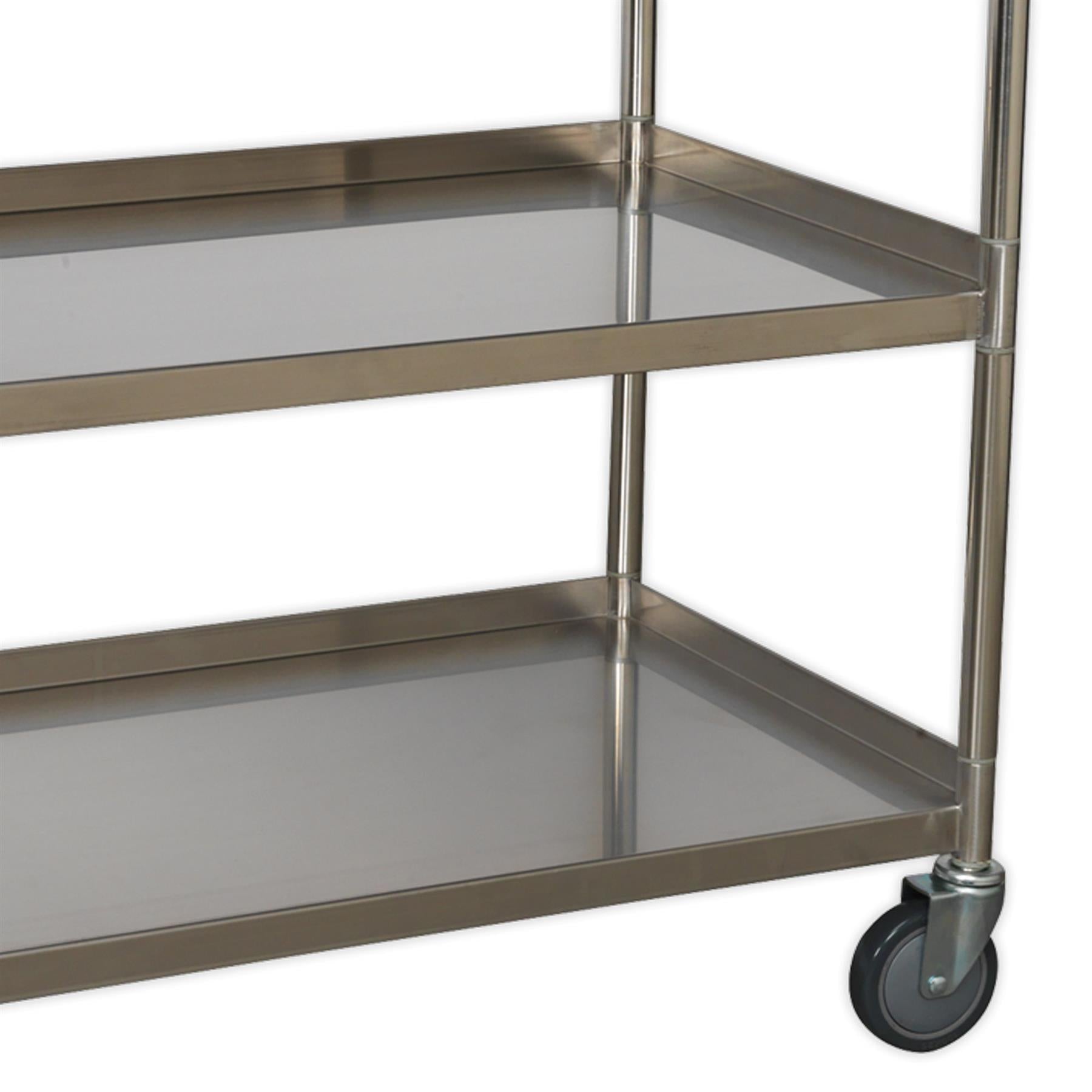 Sealey Workshop Trolley 3-Level Stainless Steel  30kg capacity shelves.