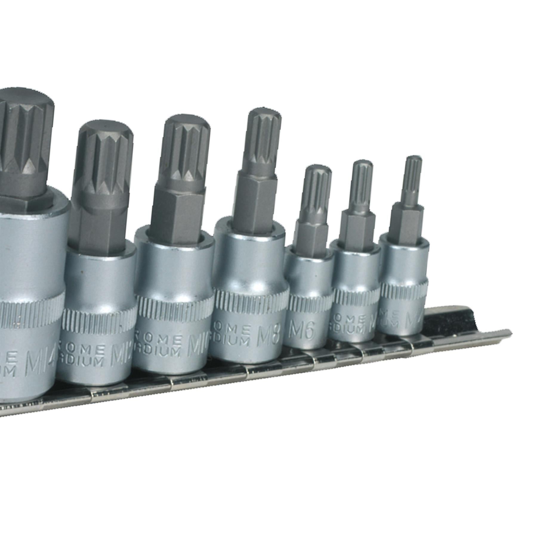 Sealey Spline Socket Bit Set 8pc 1/4", 3/8" & 1/2"Sq Drive