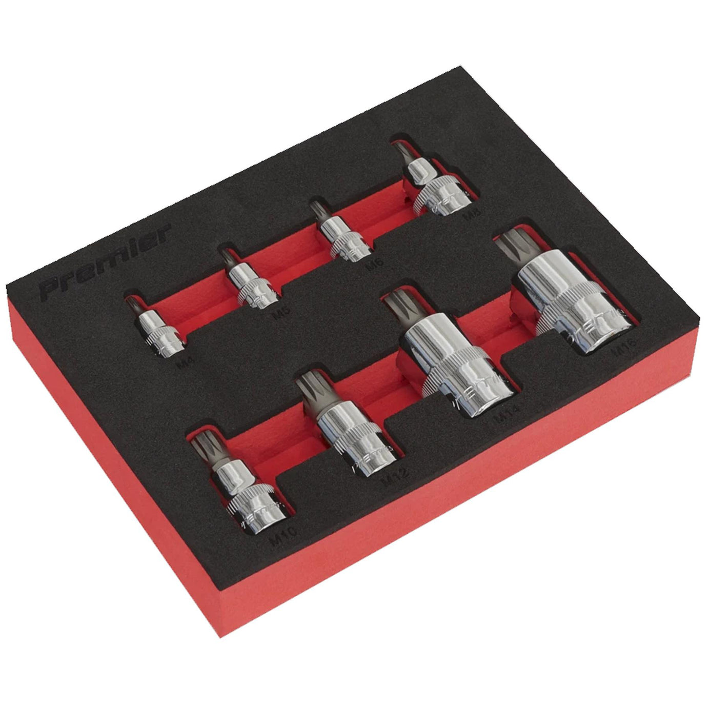 Sealey Spline Socket Bit Set 8pc 1/4", 3/8" & 1/2"Sq Drive