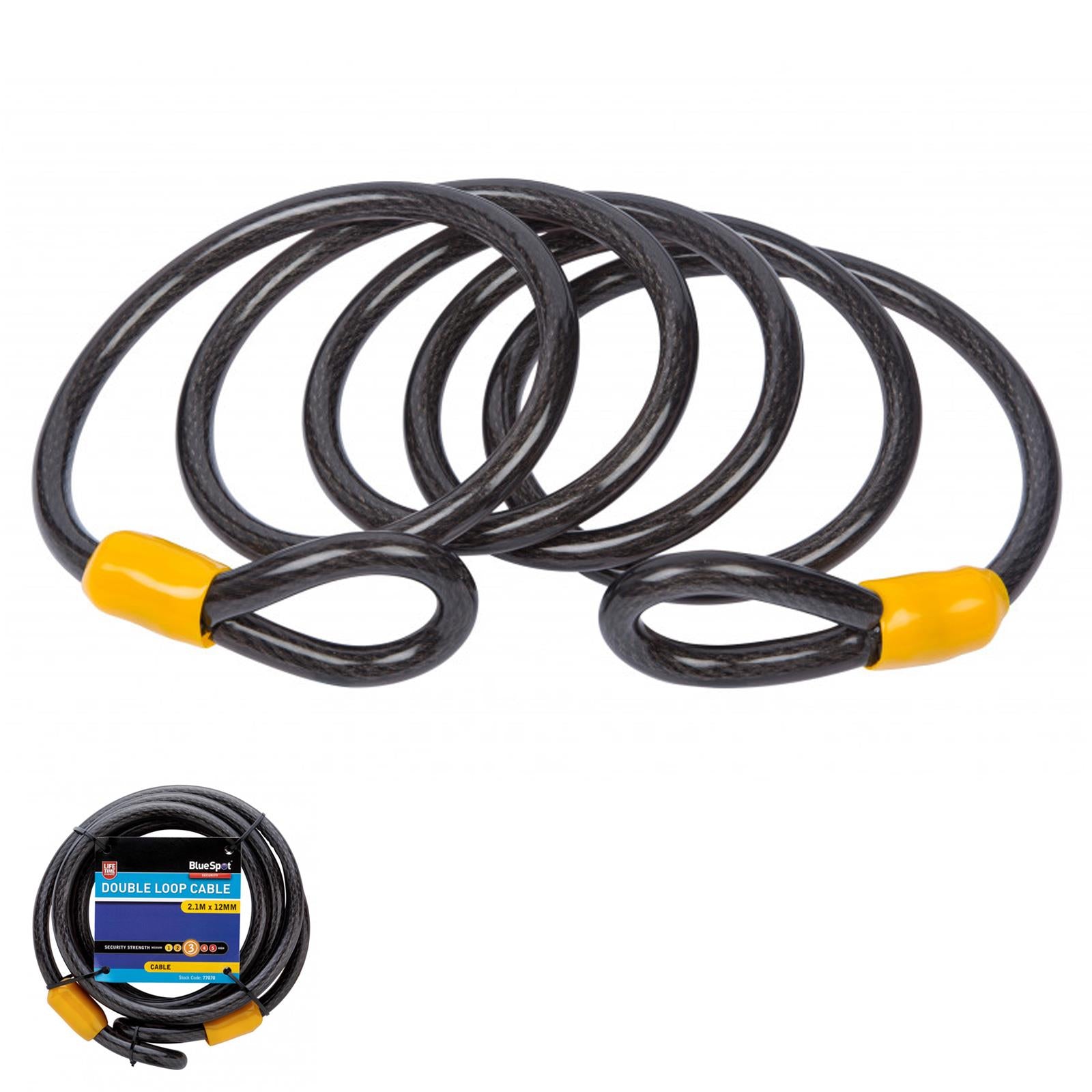 BlueSpot Double Loop Bicycle Cable Bike Security Lock Chain Steel Core 2.1m