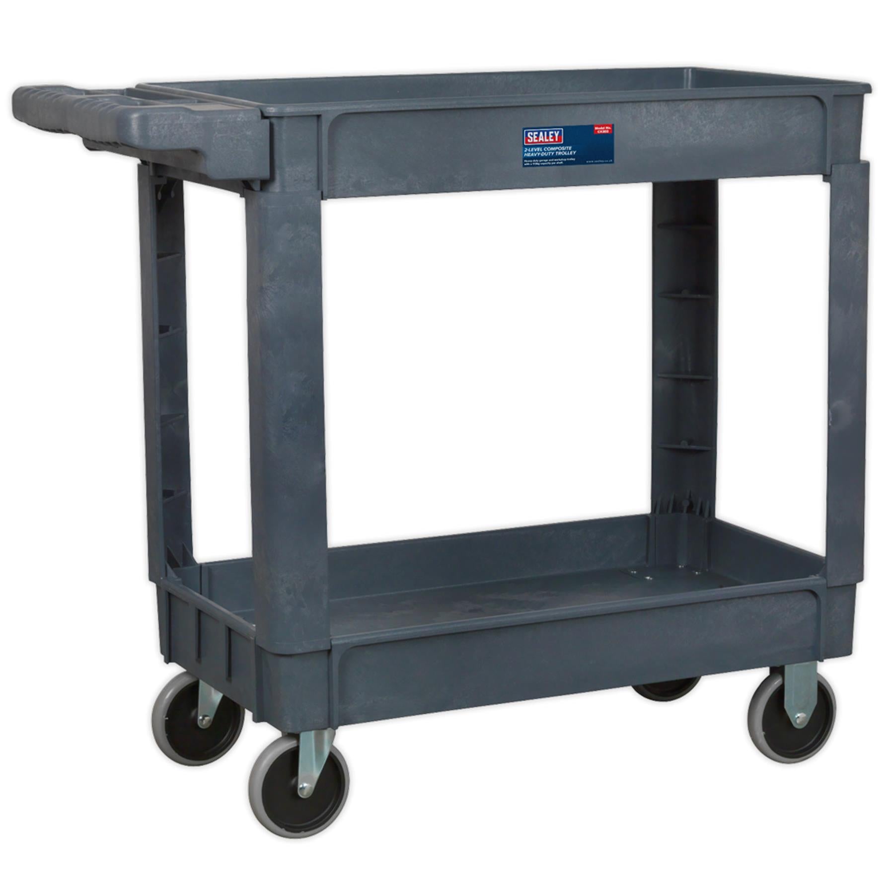 Sealey Trolley 2-Level Composite Heavy-Duty 113kg capacity per shelf.