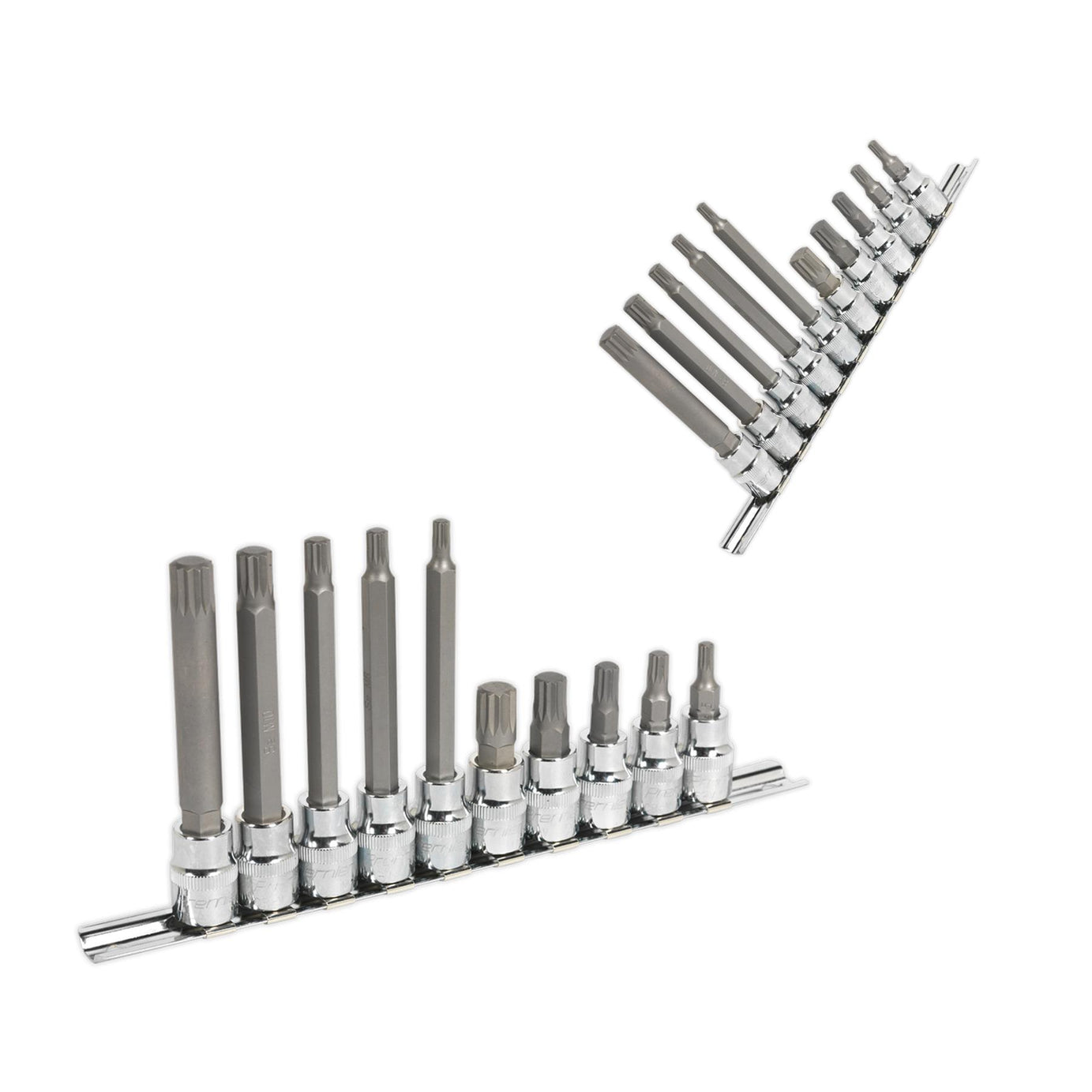 Sealey Spline Socket Bit Set 10pc 3/8"Sq Drive Chrome Vanadium Steel