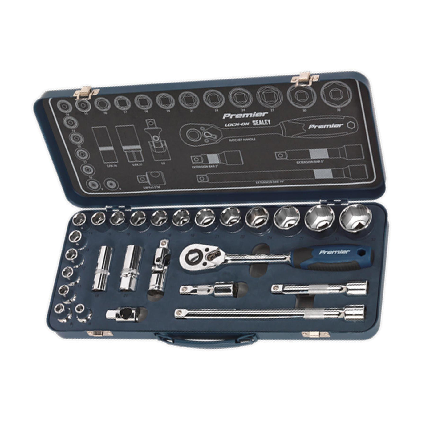 Sealey Socket Set 26pc Professional Lock-On Socket Set 1/2"Sq Drive 6pt Metric