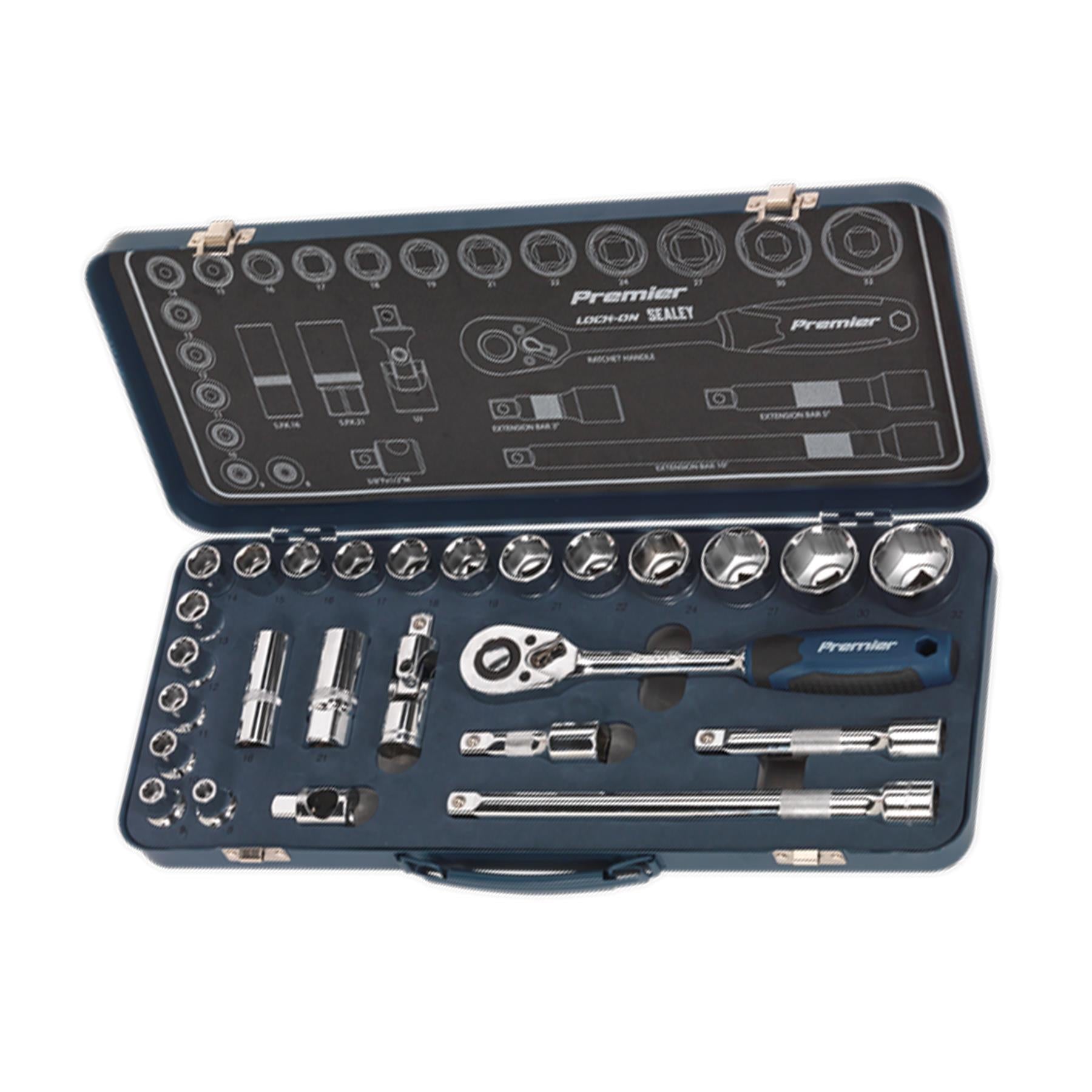 Sealey Socket Set 26pc Professional Lock-On Socket Set 1/2"Sq Drive 6pt Metric