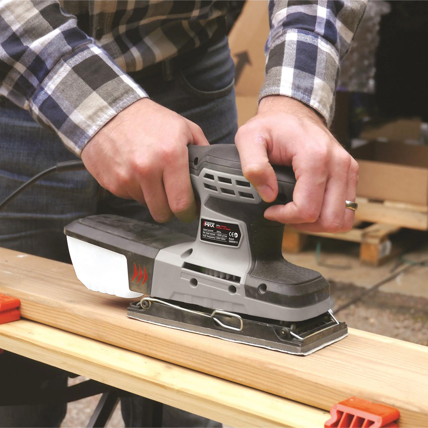 260W 1/3 Sheet Sander Dust Collection Box & 3 Hook & Loop Sanding Sheets